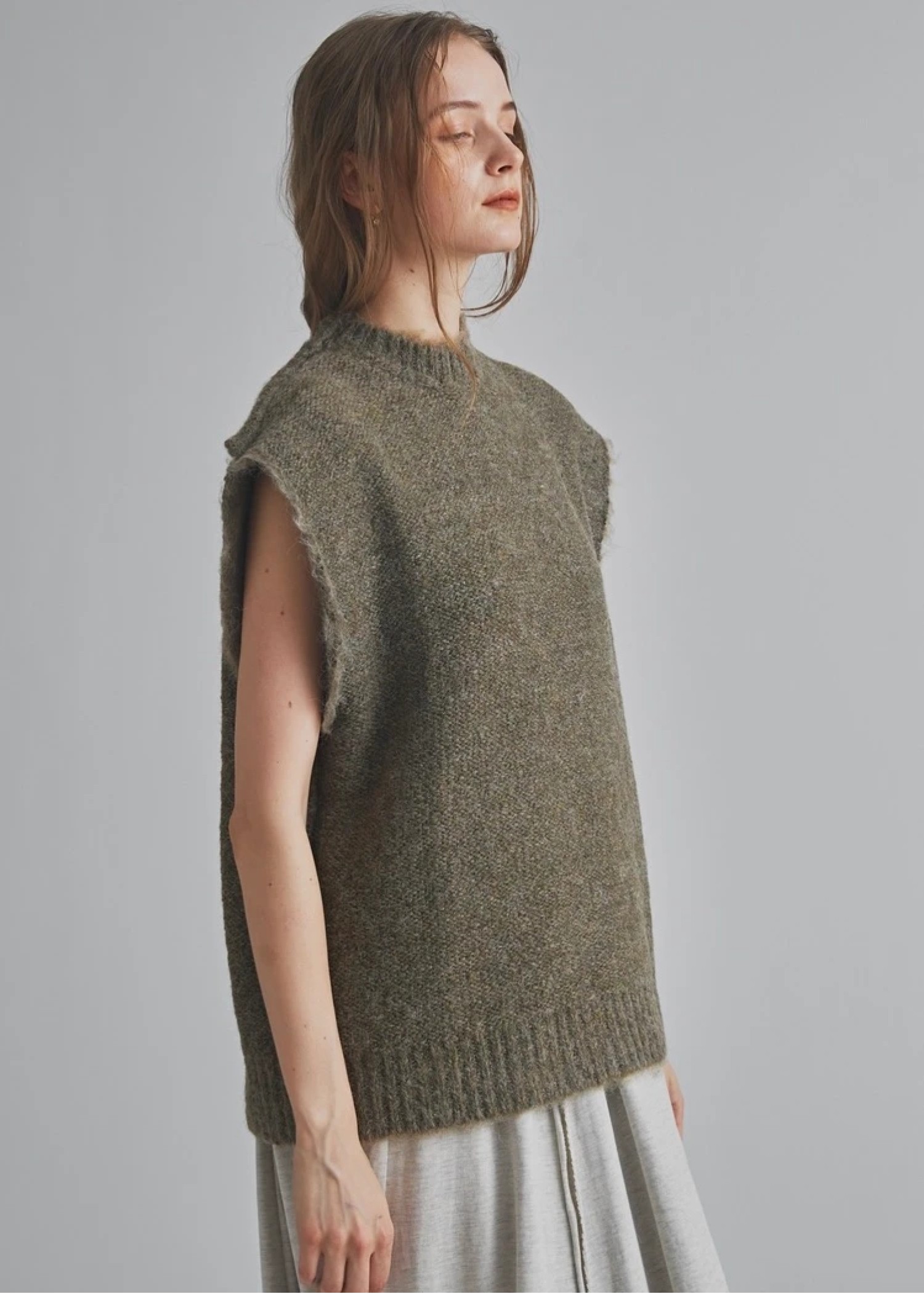 brushed shaggy over size knit vest