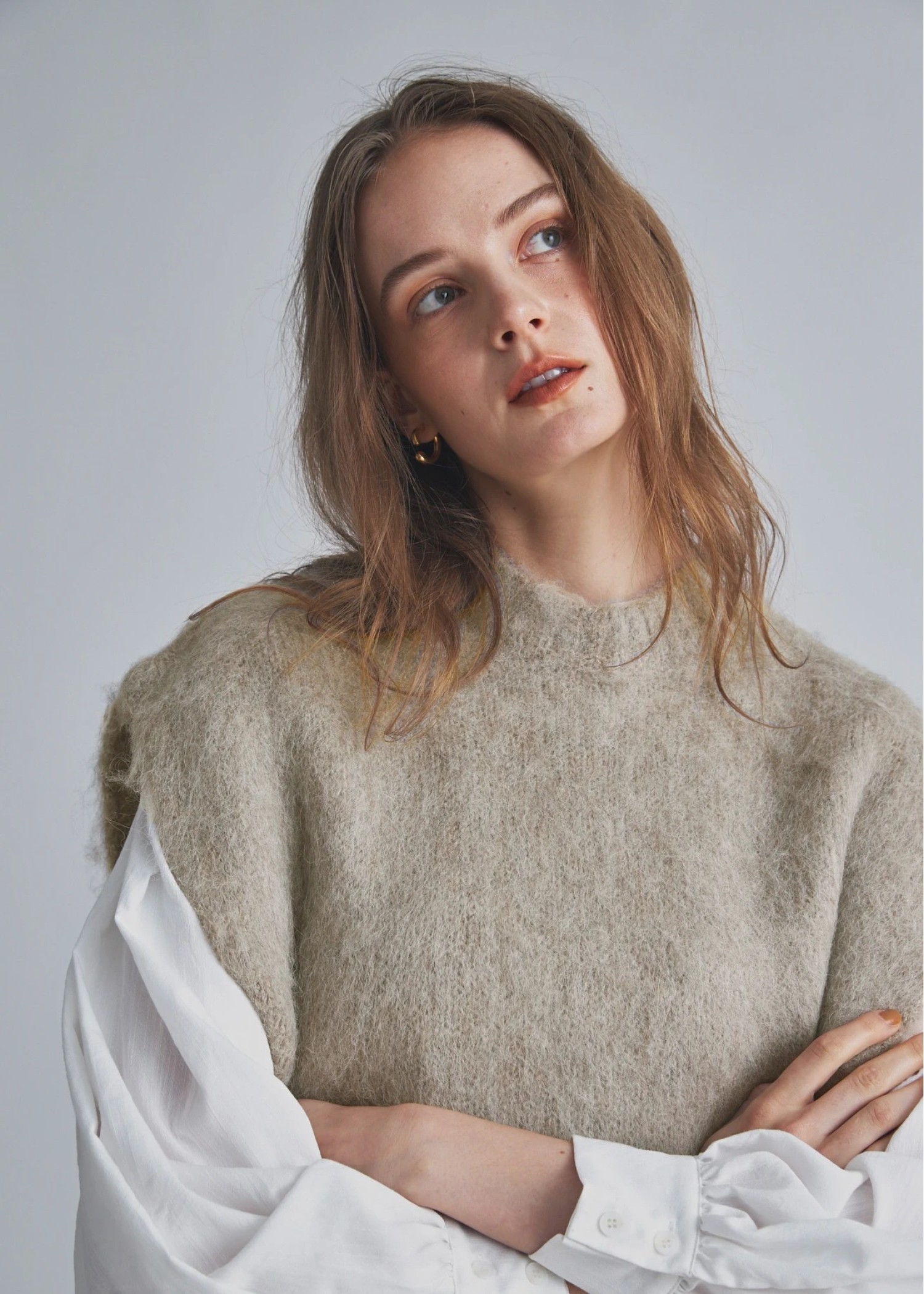 brushed shaggy over size knit vest