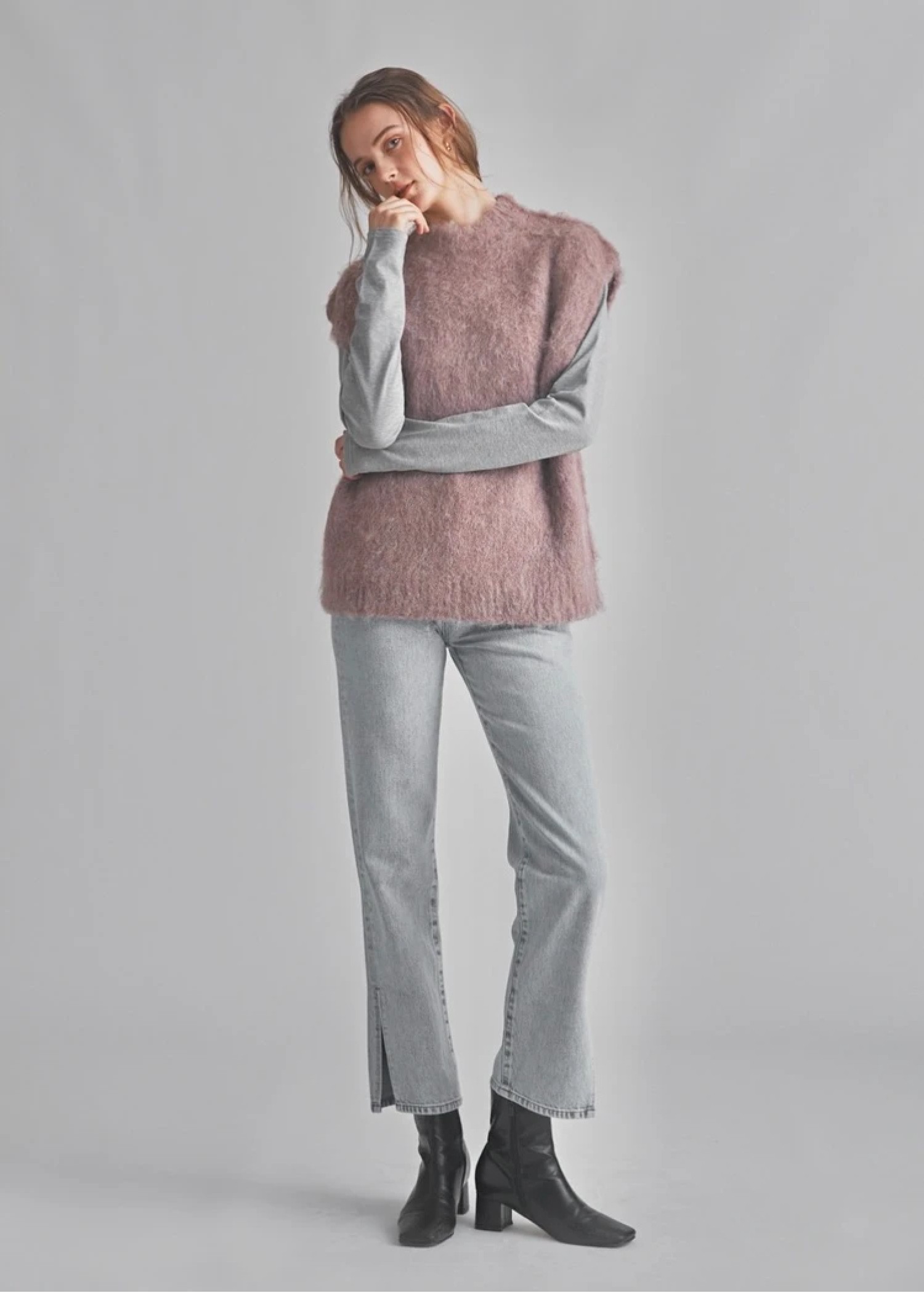 brushed shaggy over size knit vest