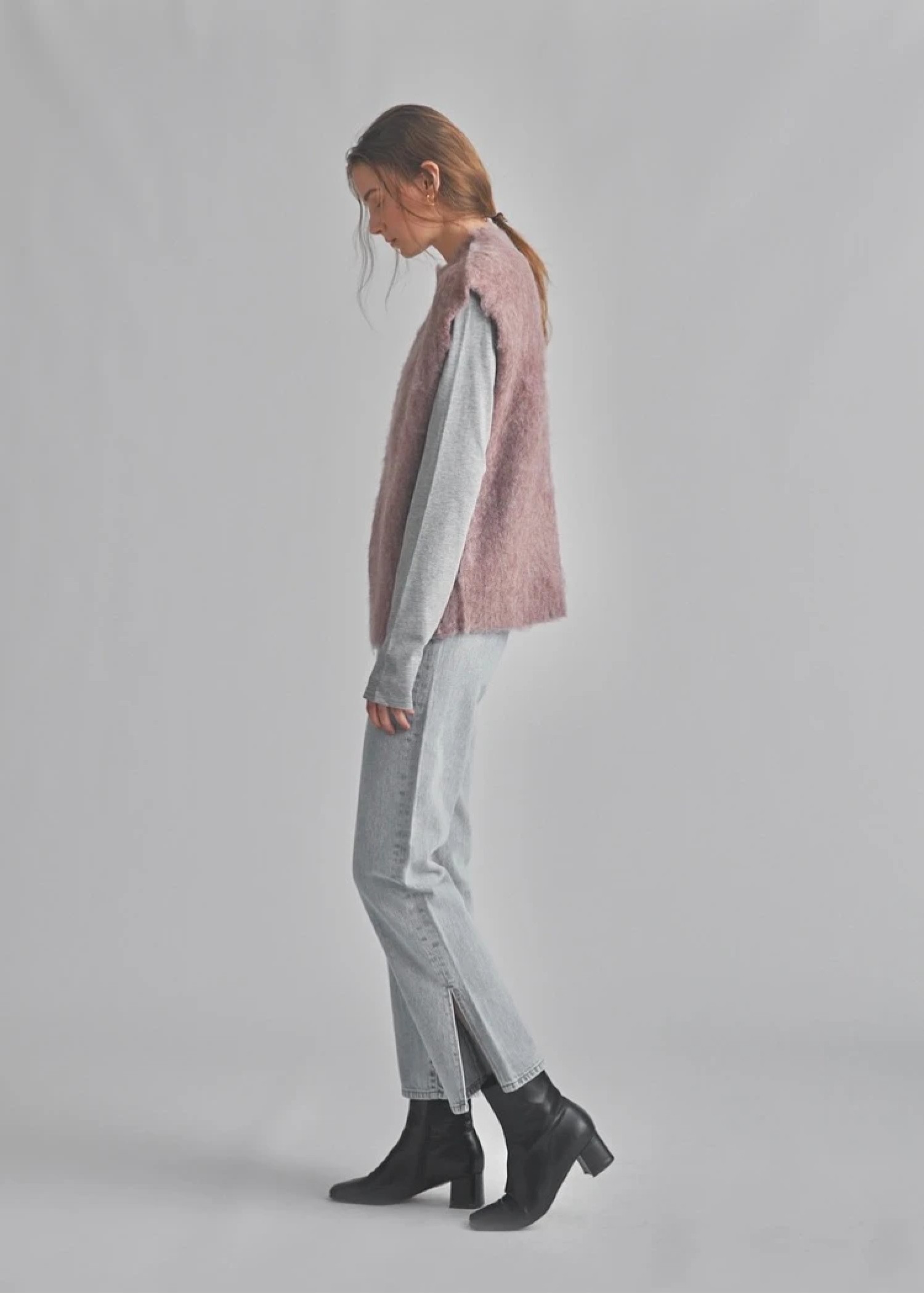 brushed shaggy over size knit vest