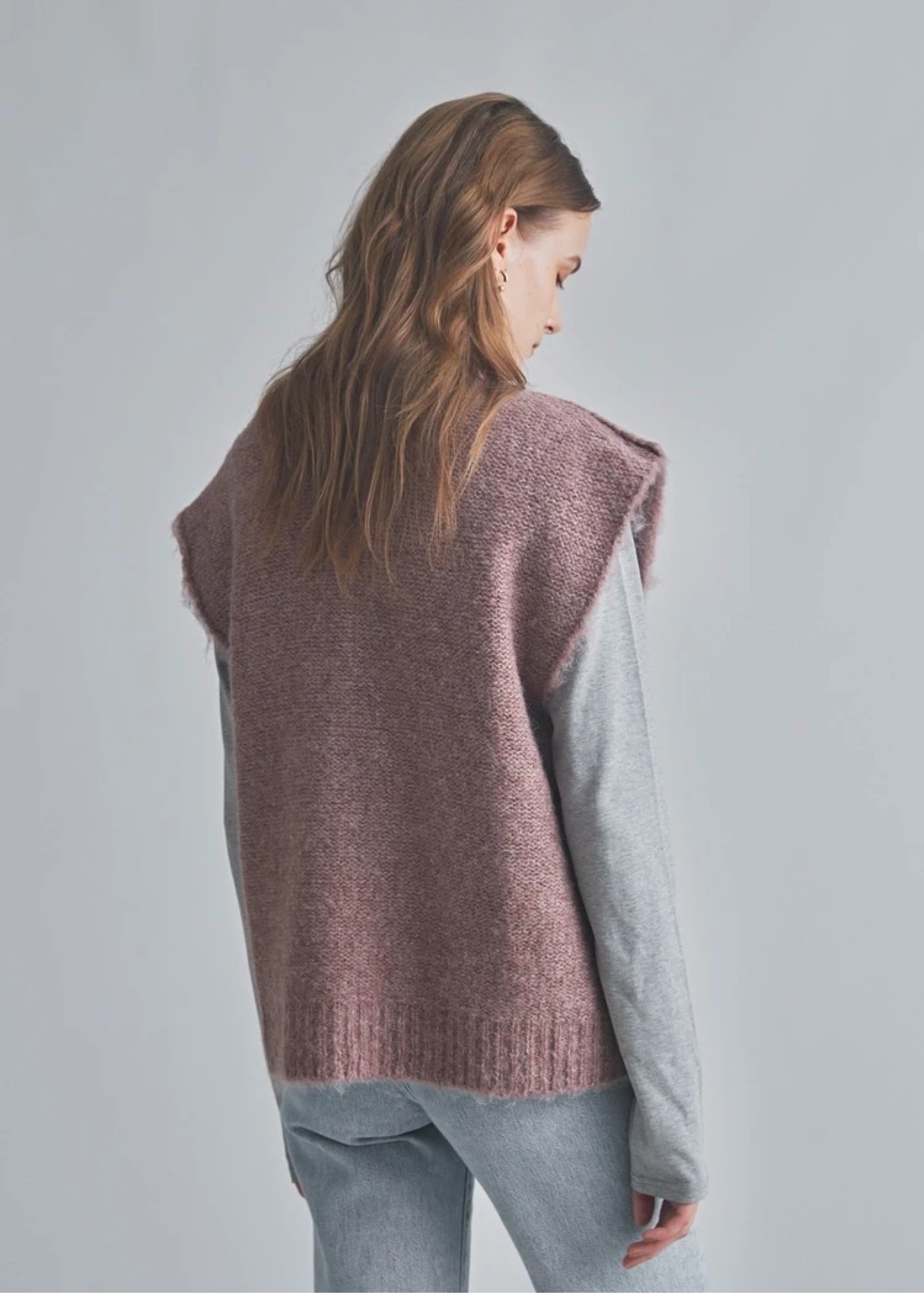 brushed shaggy over size knit vest