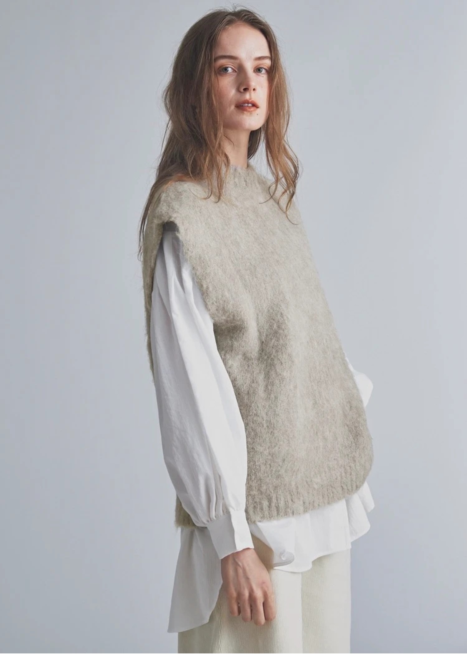 brushed shaggy over size knit vest