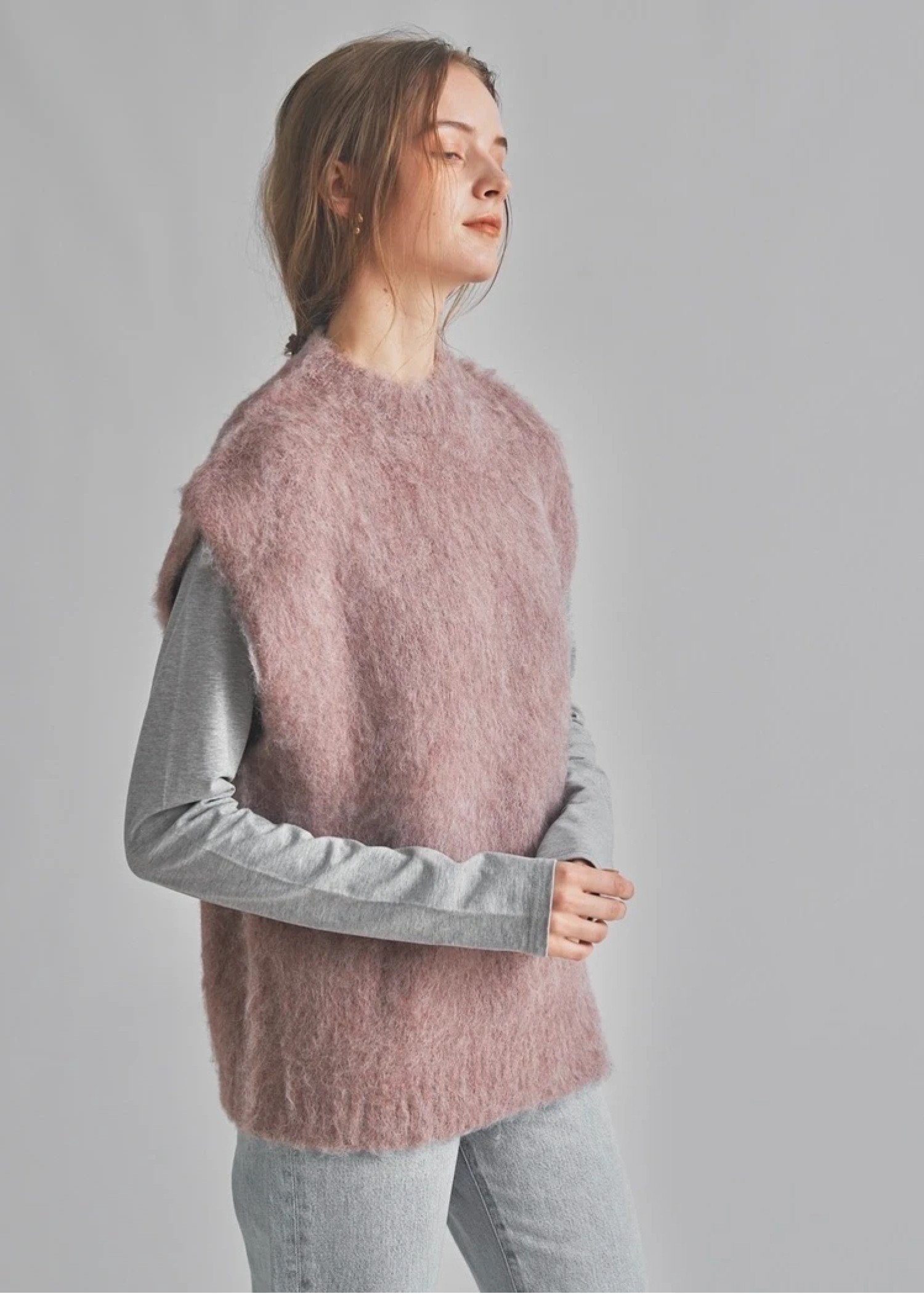 brushed shaggy over size knit vest