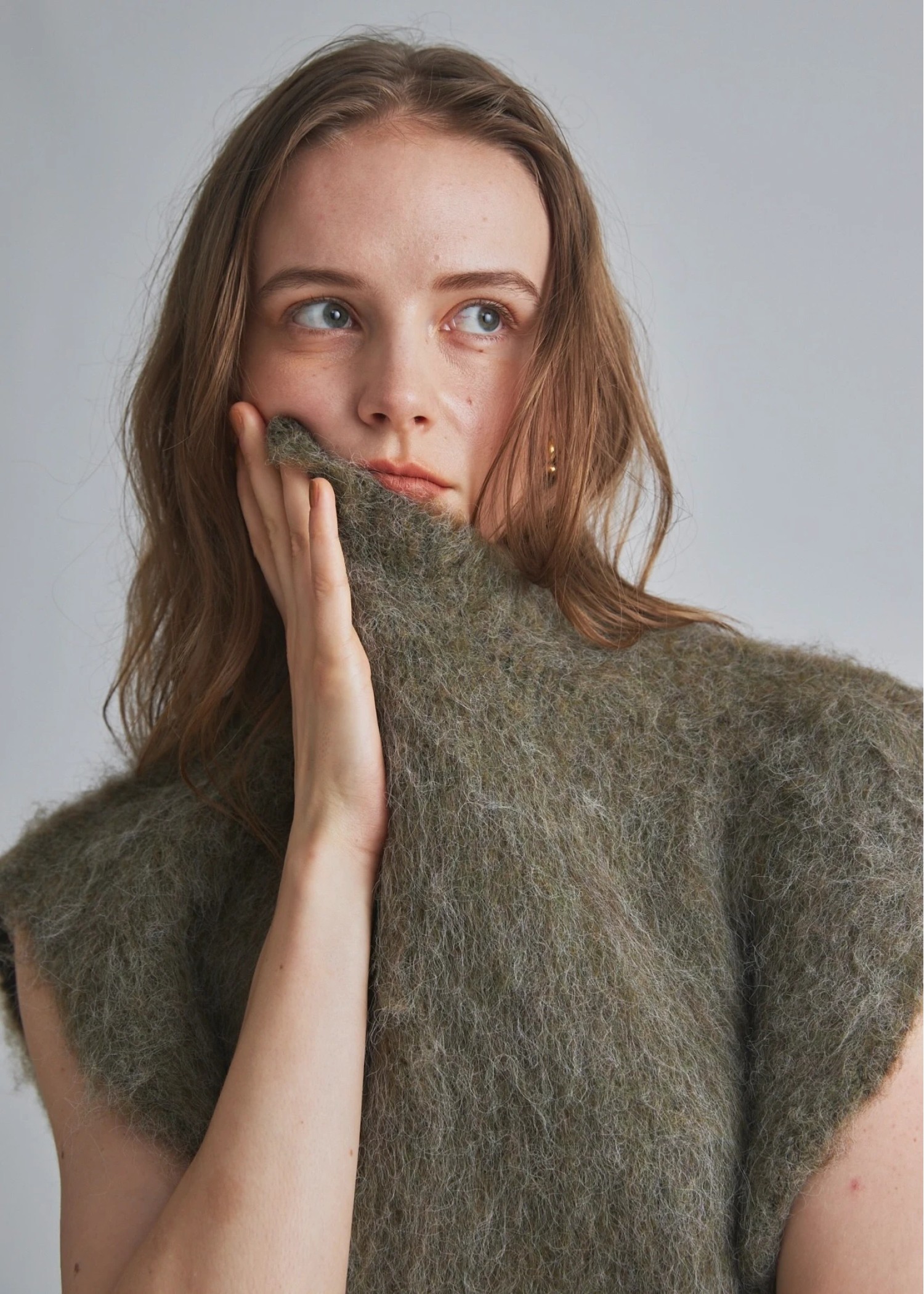 brushed shaggy over size knit vest