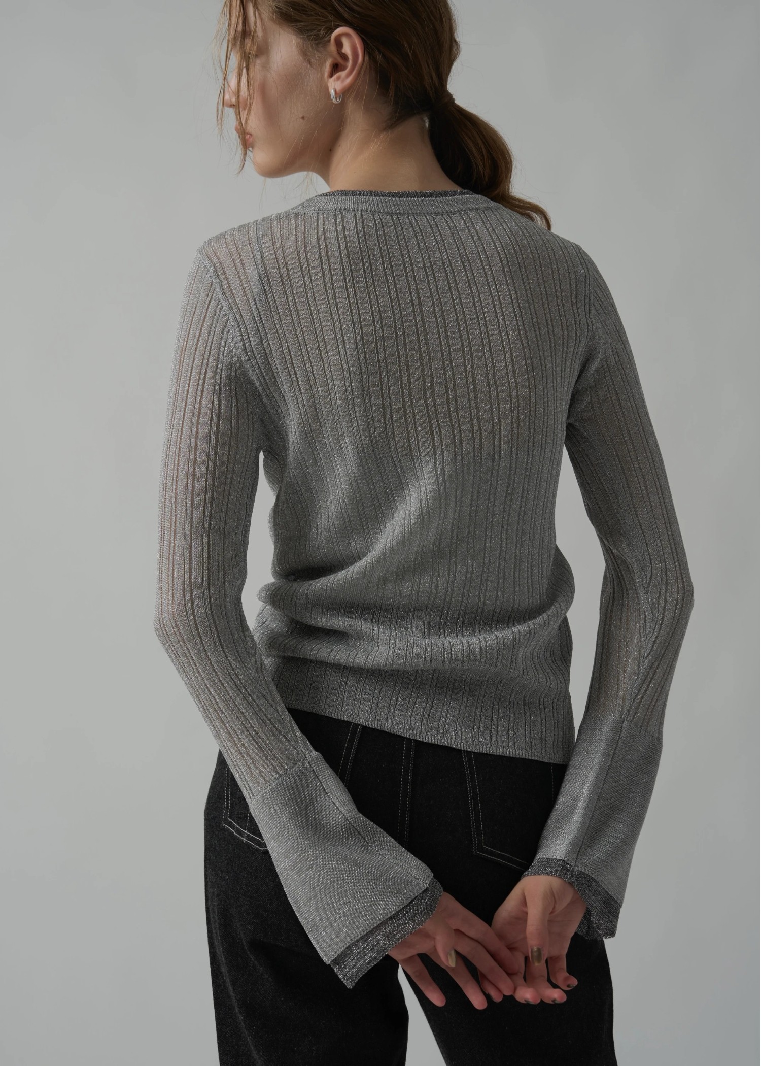 double flare sleeve lame rib knit