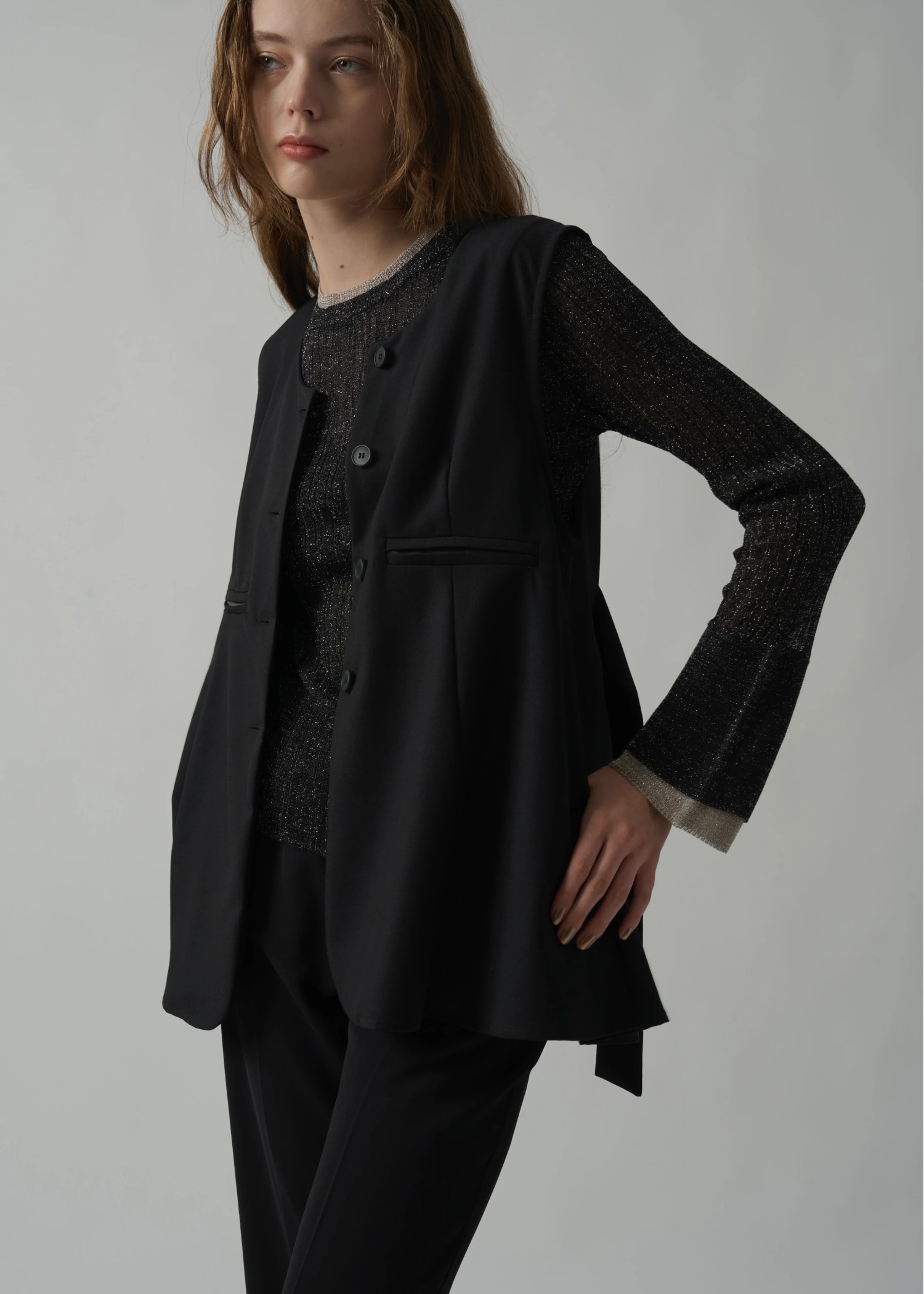 double flare sleeve lame rib knit