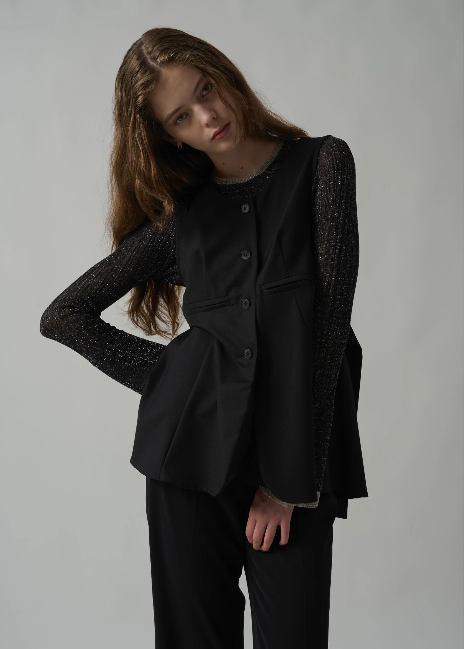 double flare sleeve lame rib knit