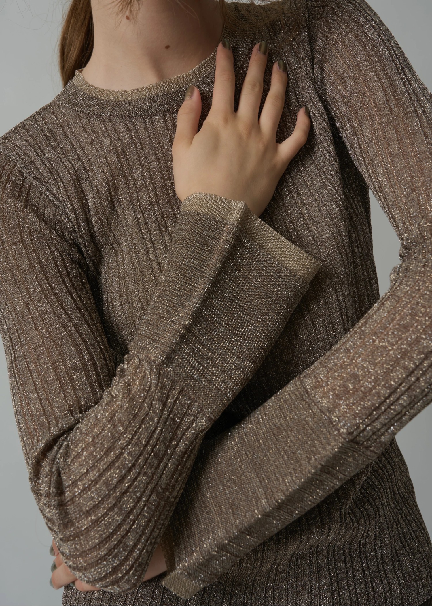 double flare sleeve lame rib knit