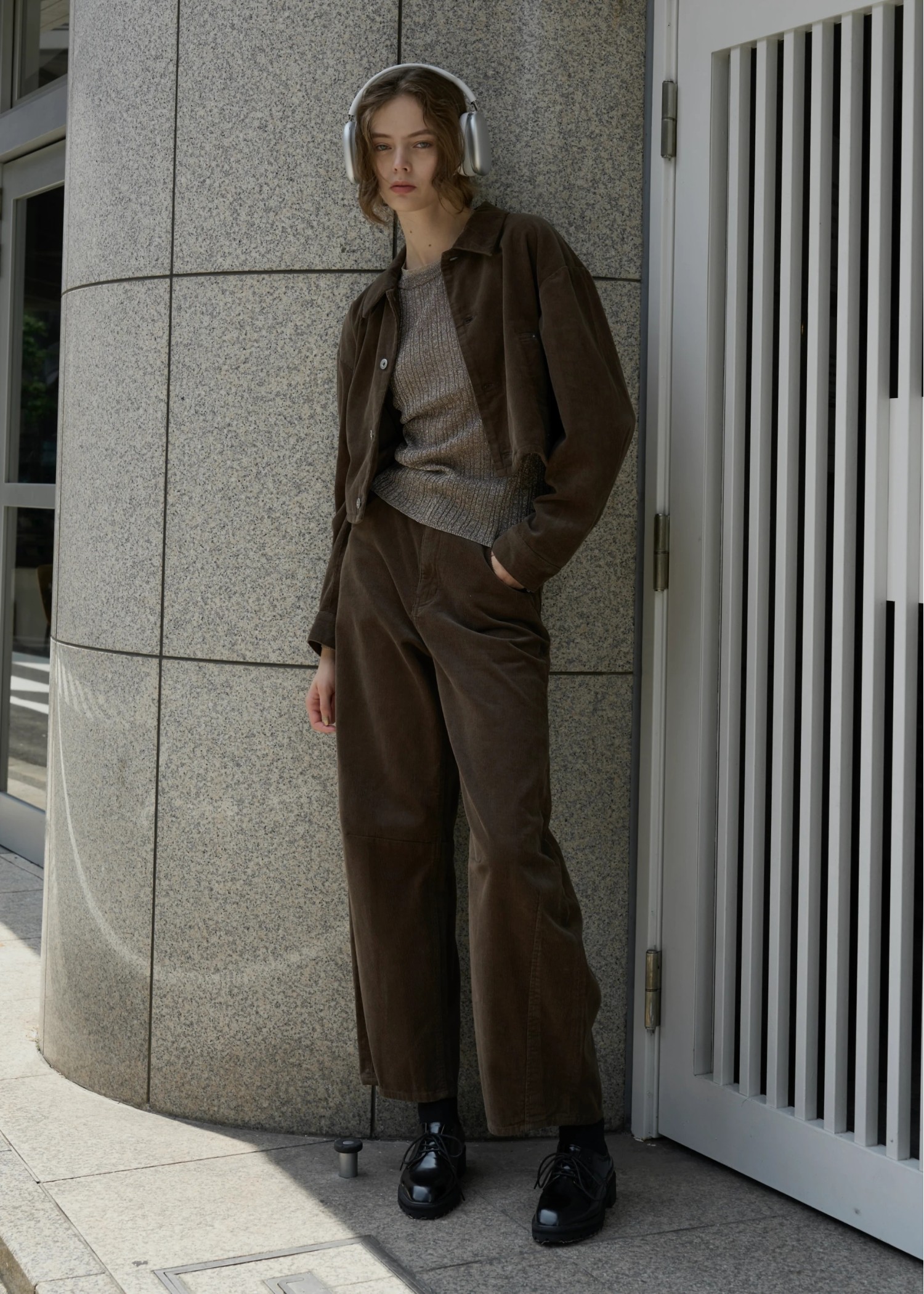 double flare sleeve lame rib knit