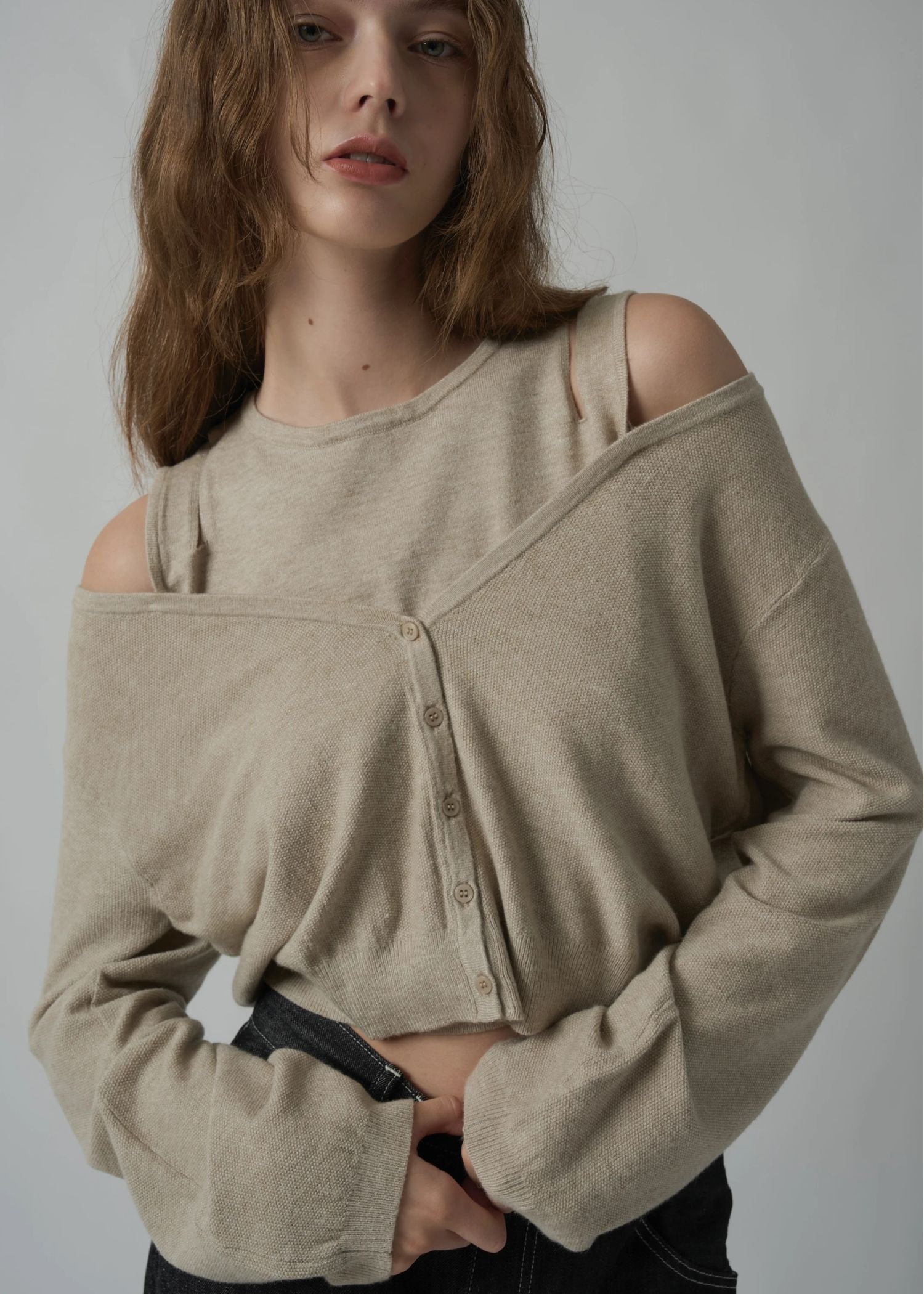 slit tank & seed stitch CD knit ensemble