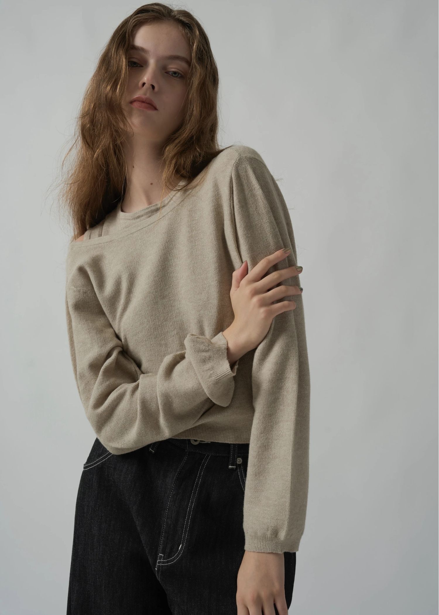 slit tank & seed stitch CD knit ensemble