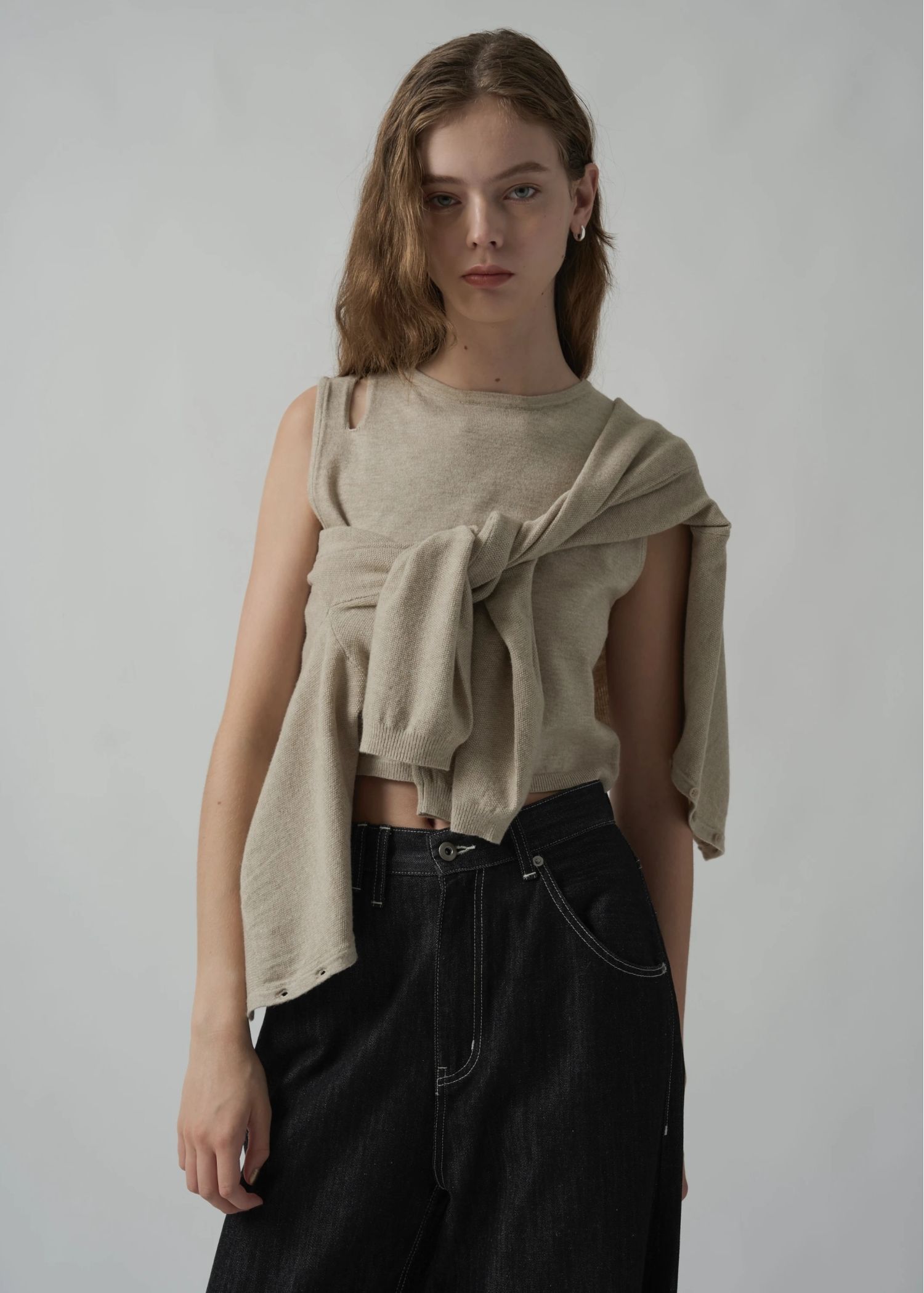 slit tank & seed stitch CD knit ensemble