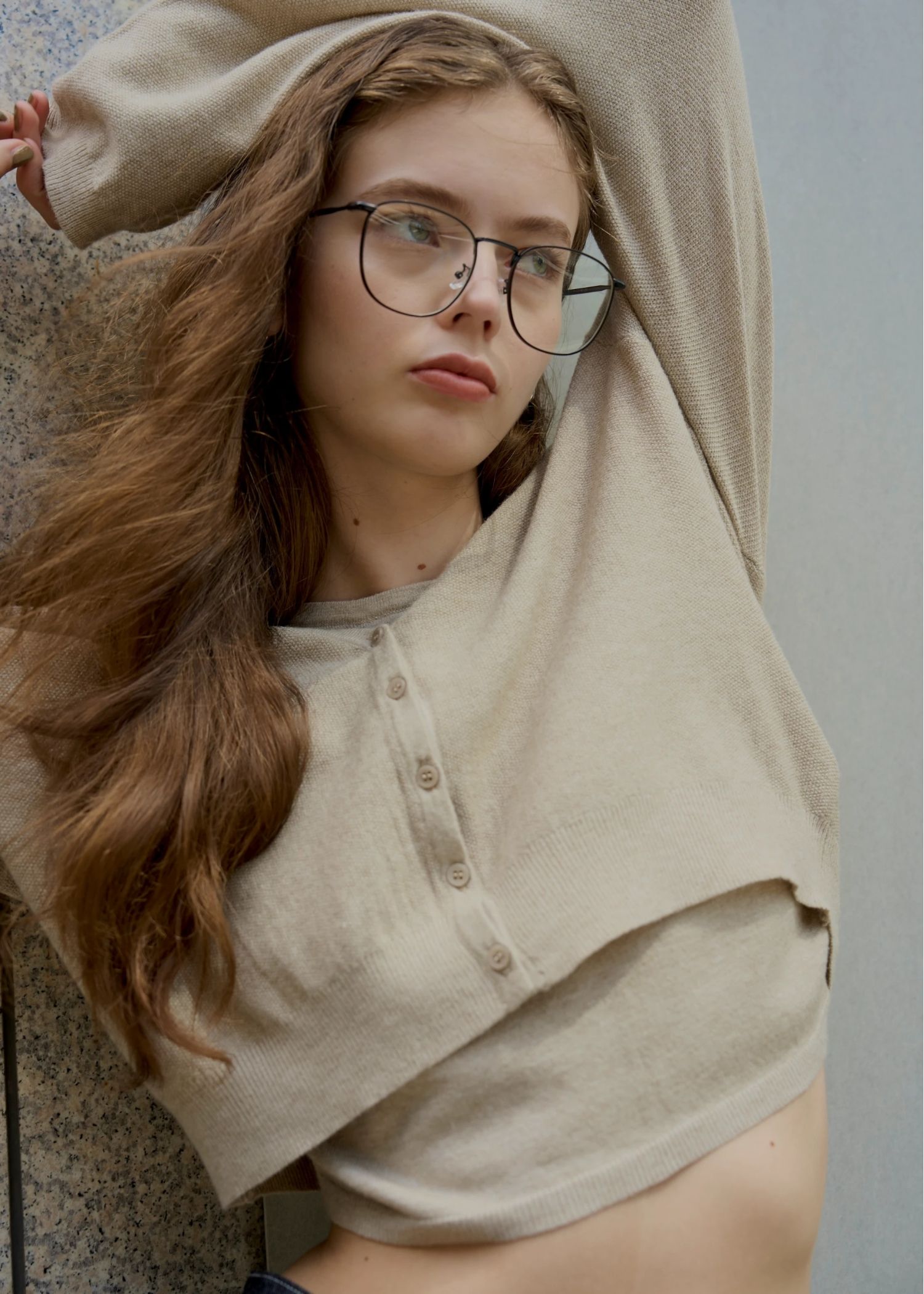 slit tank & seed stitch CD knit ensemble