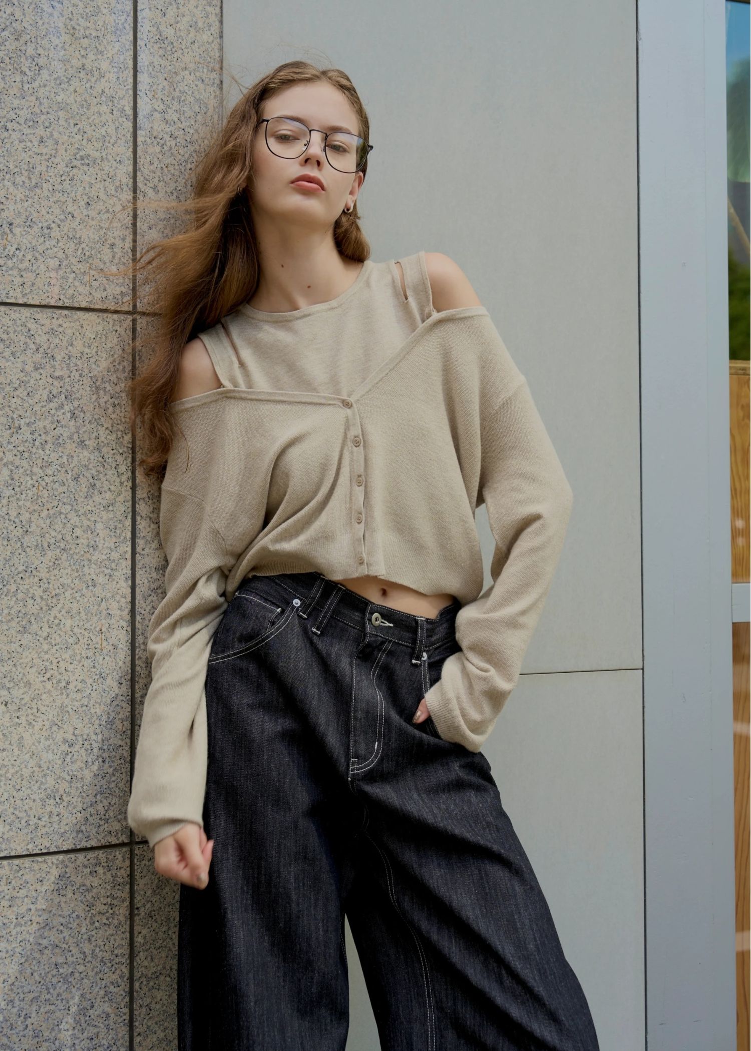 slit tank & seed stitch CD knit ensemble