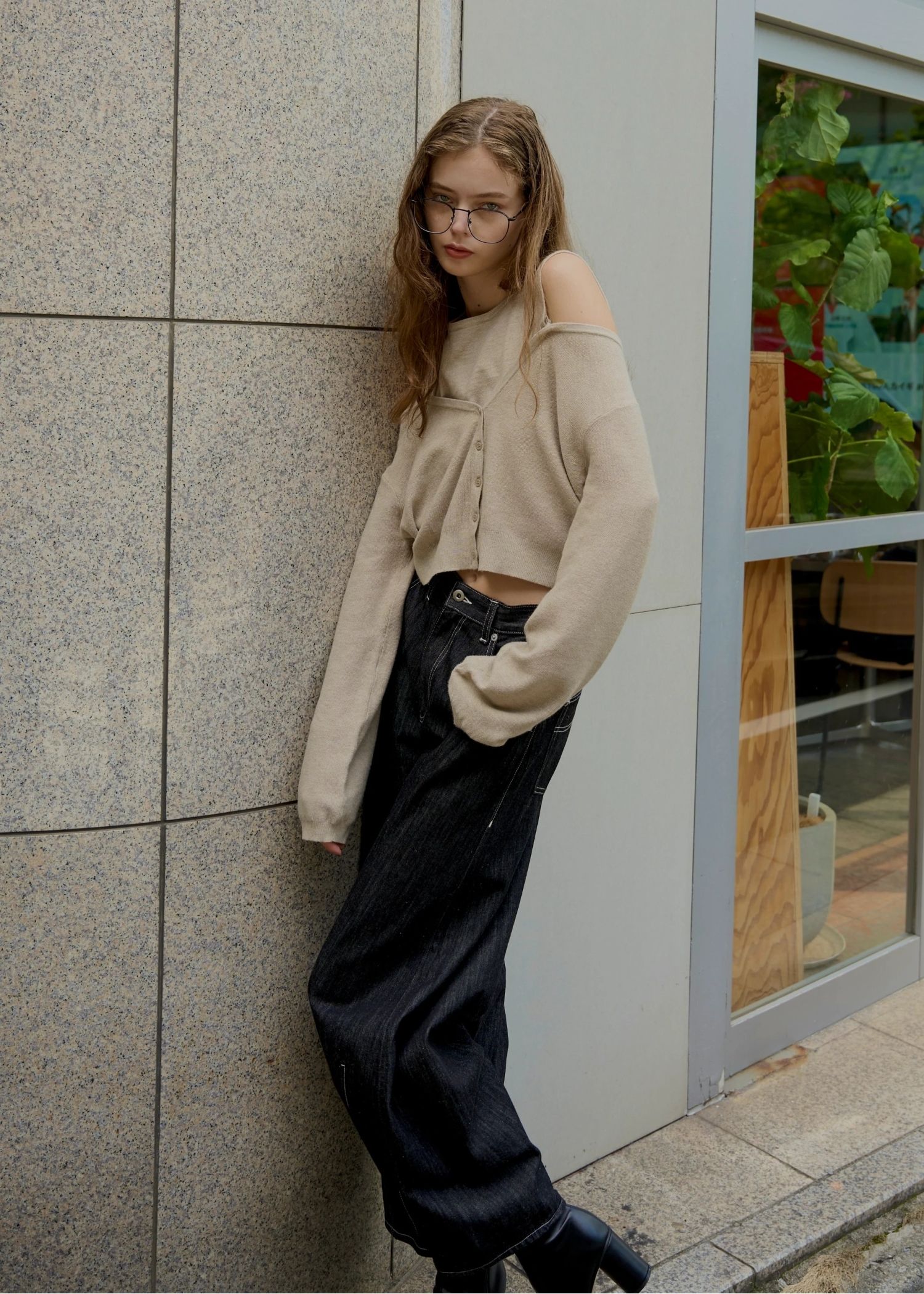 slit tank & seed stitch CD knit ensemble