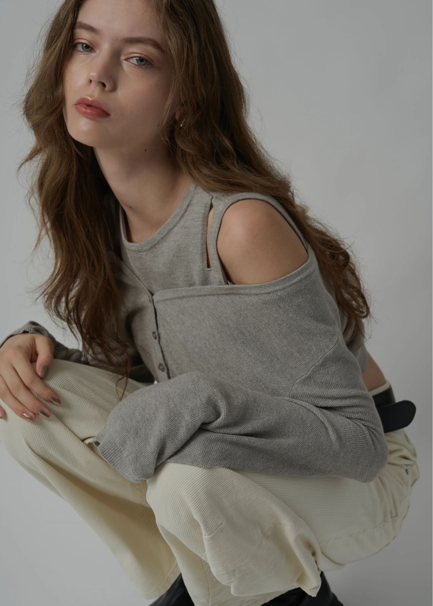 slit tank & seed stitch CD knit ensemble