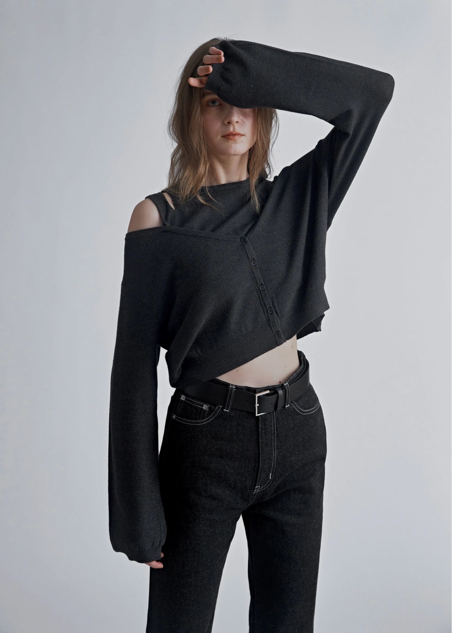 slit tank & seed stitch CD knit ensemble