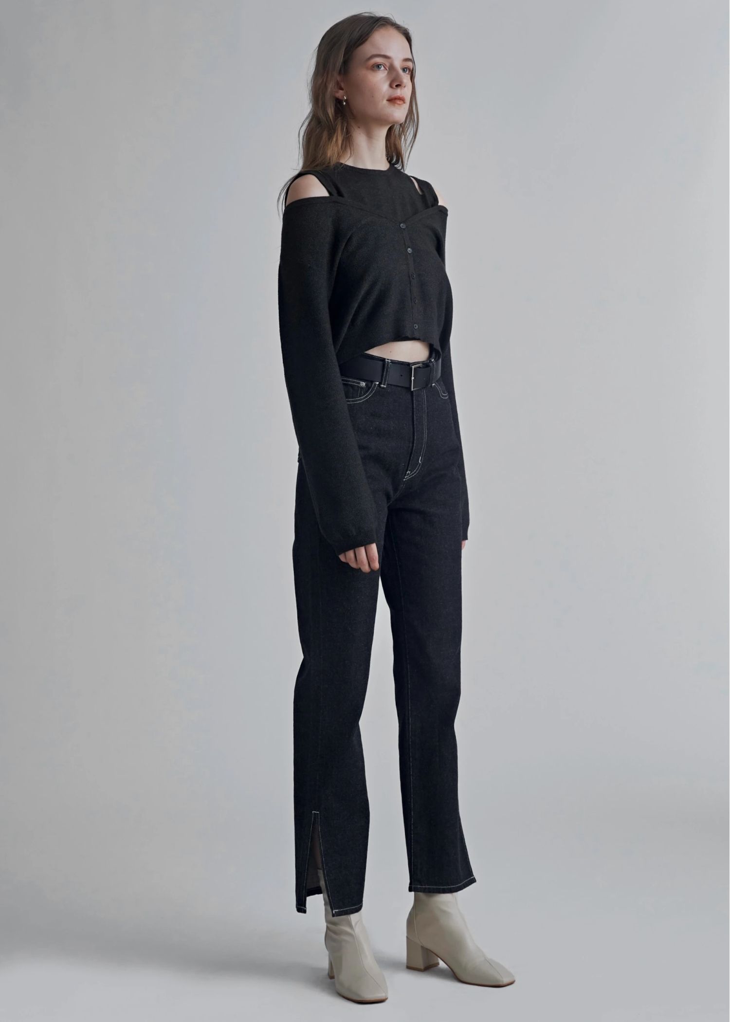 slit tank & seed stitch CD knit ensemble