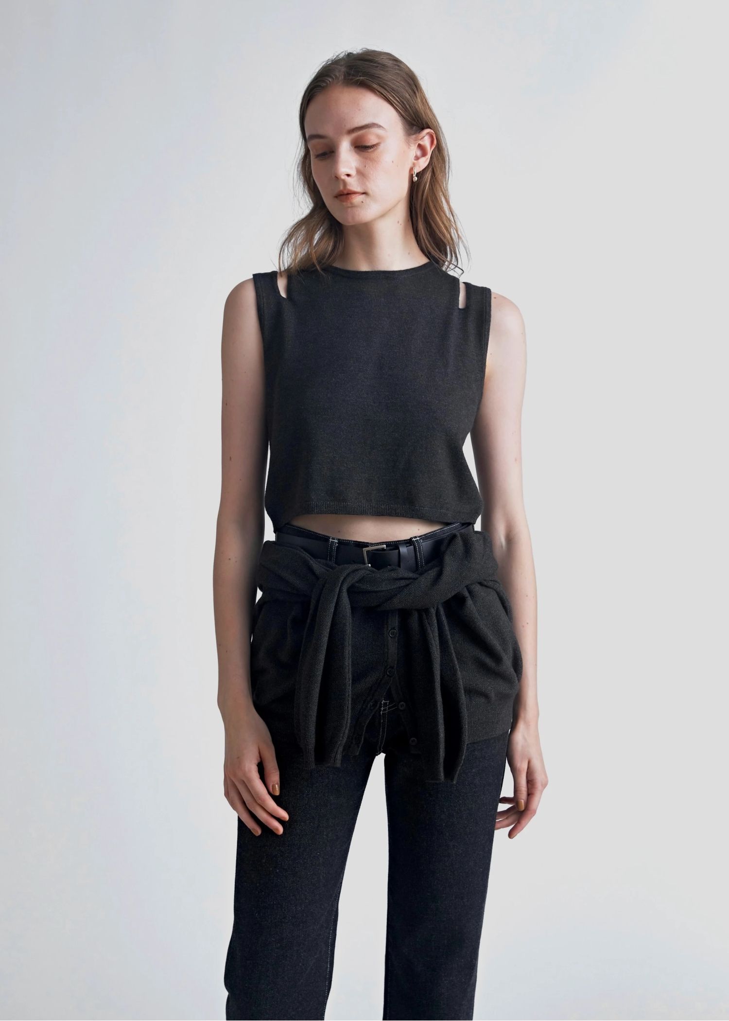 slit tank & seed stitch CD knit ensemble