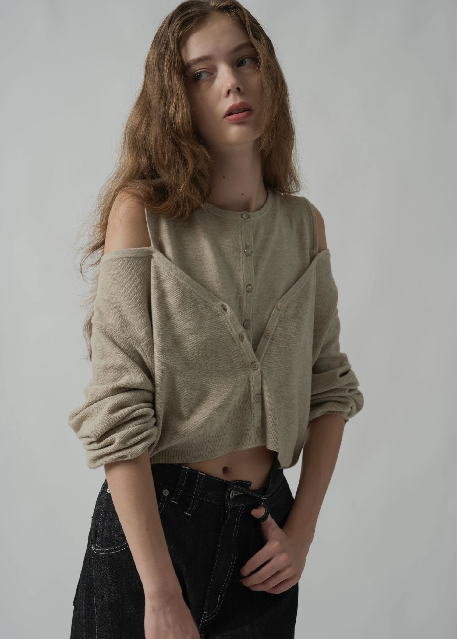 slit tank & seed stitch CD knit ensemble