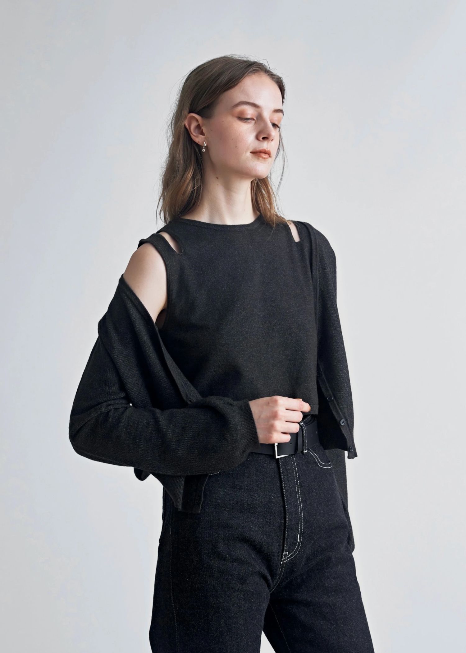 slit tank & seed stitch CD knit ensemble