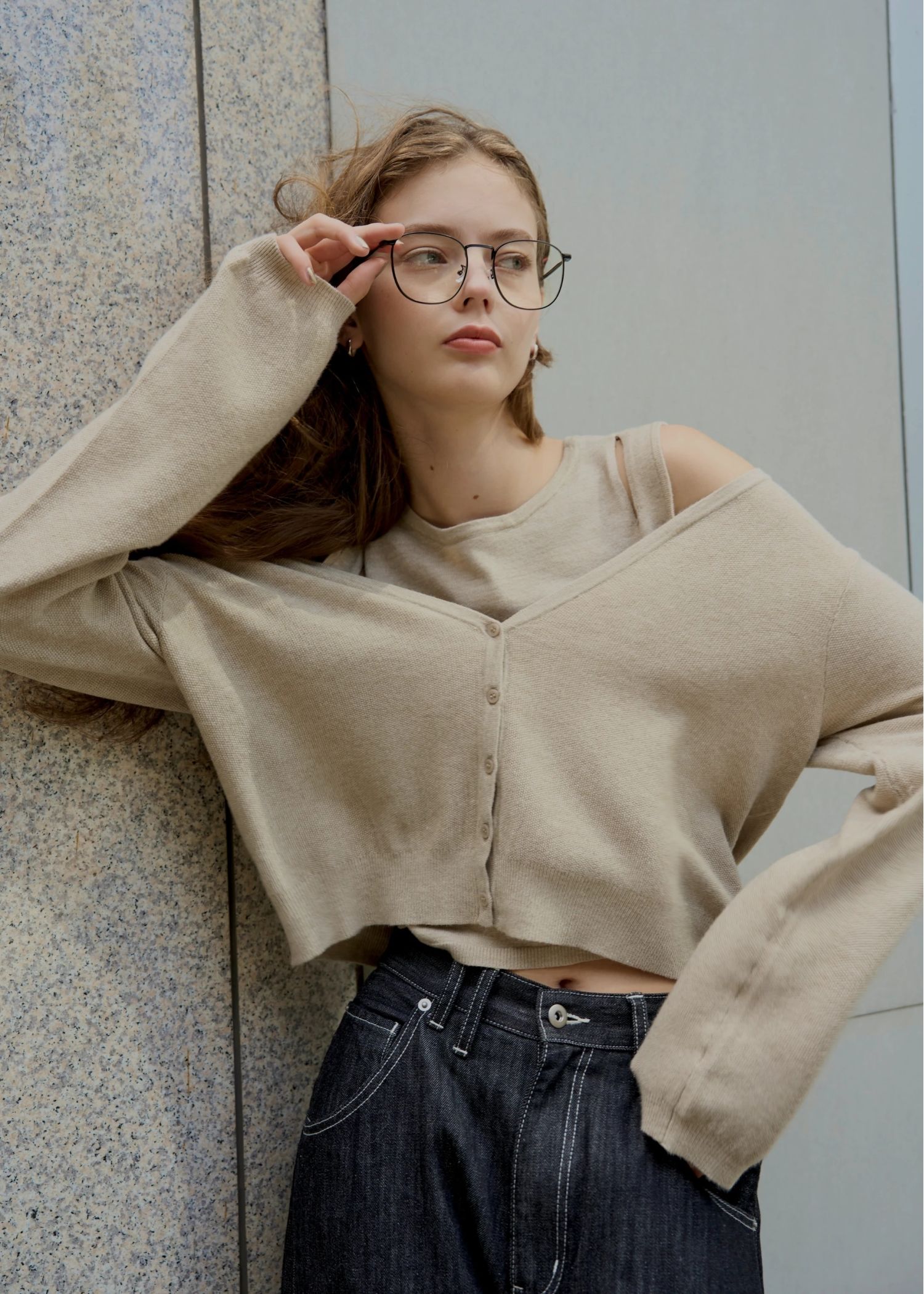 slit tank & seed stitch CD knit ensemble