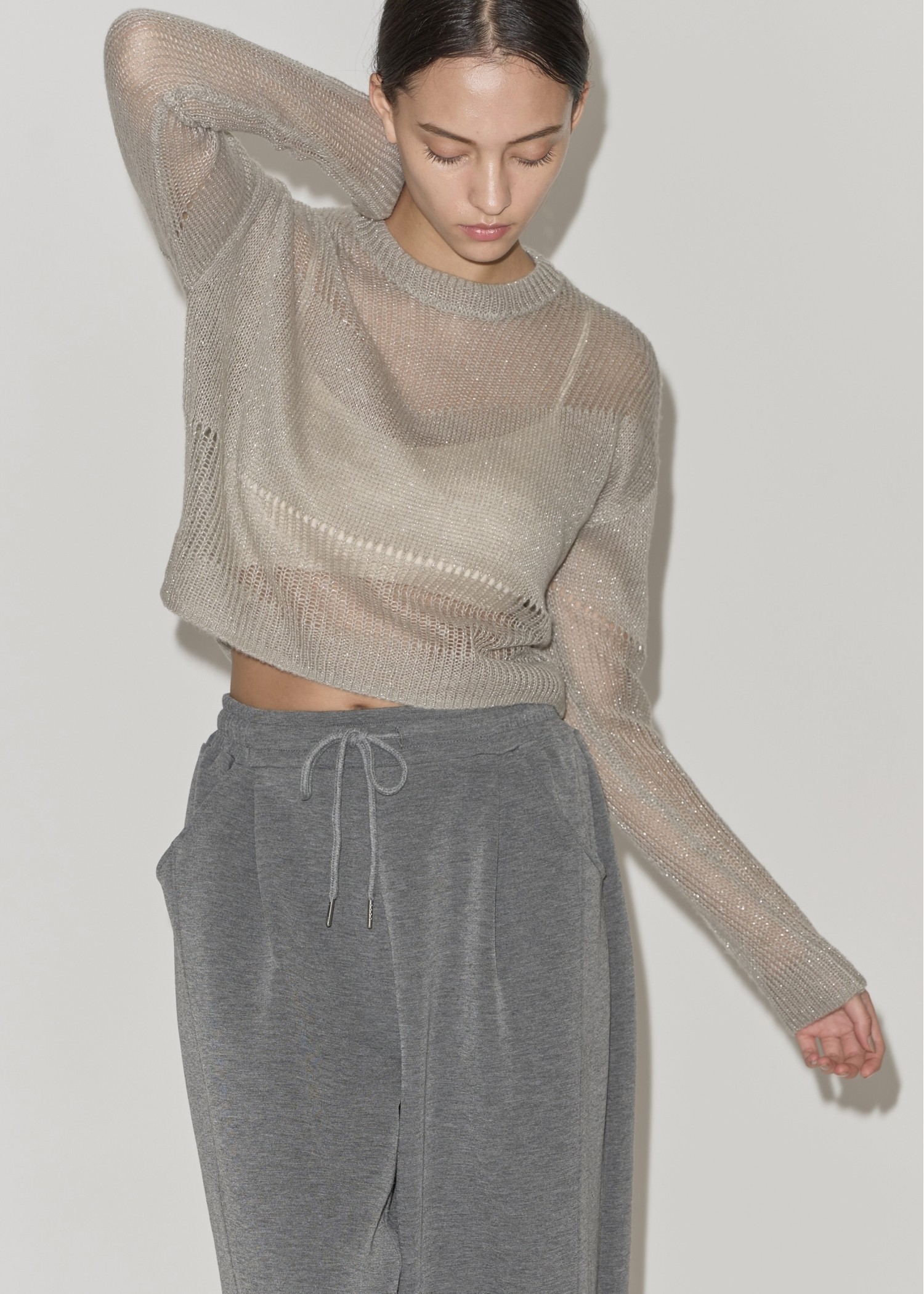 sheer rame openwork short knit