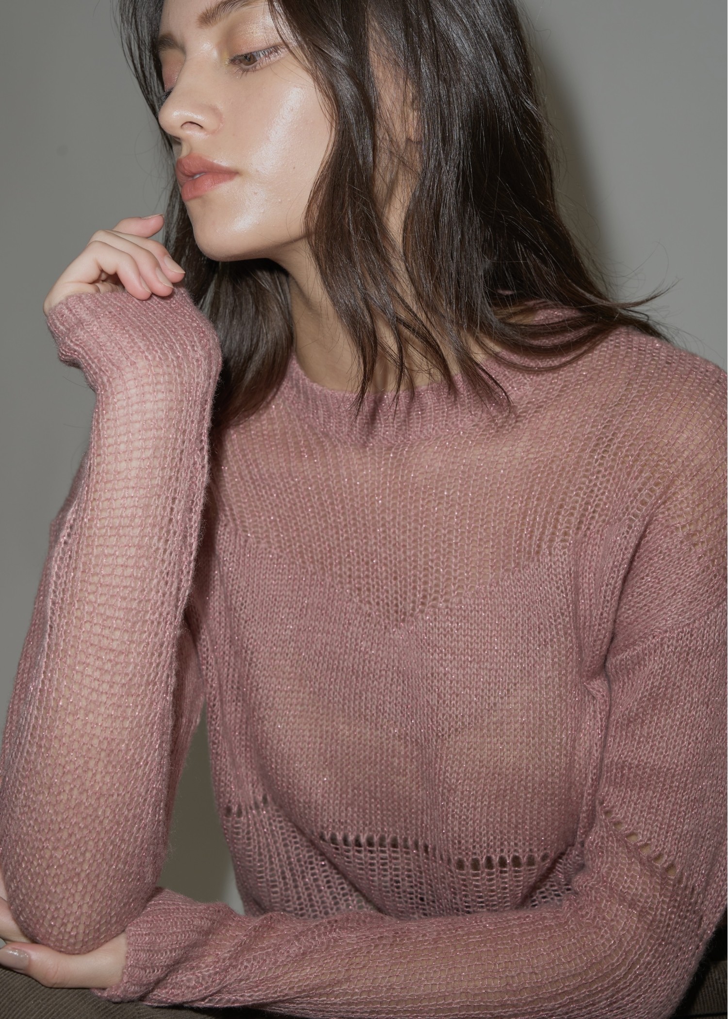 sheer rame openwork short knit