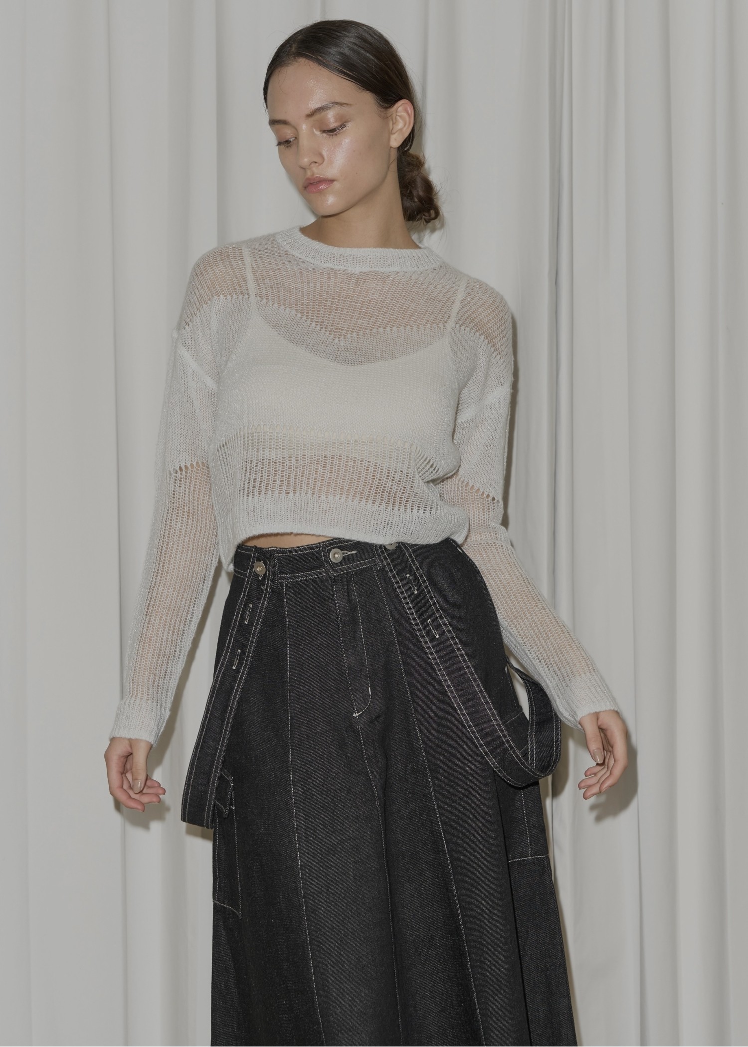 sheer rame openwork short knit