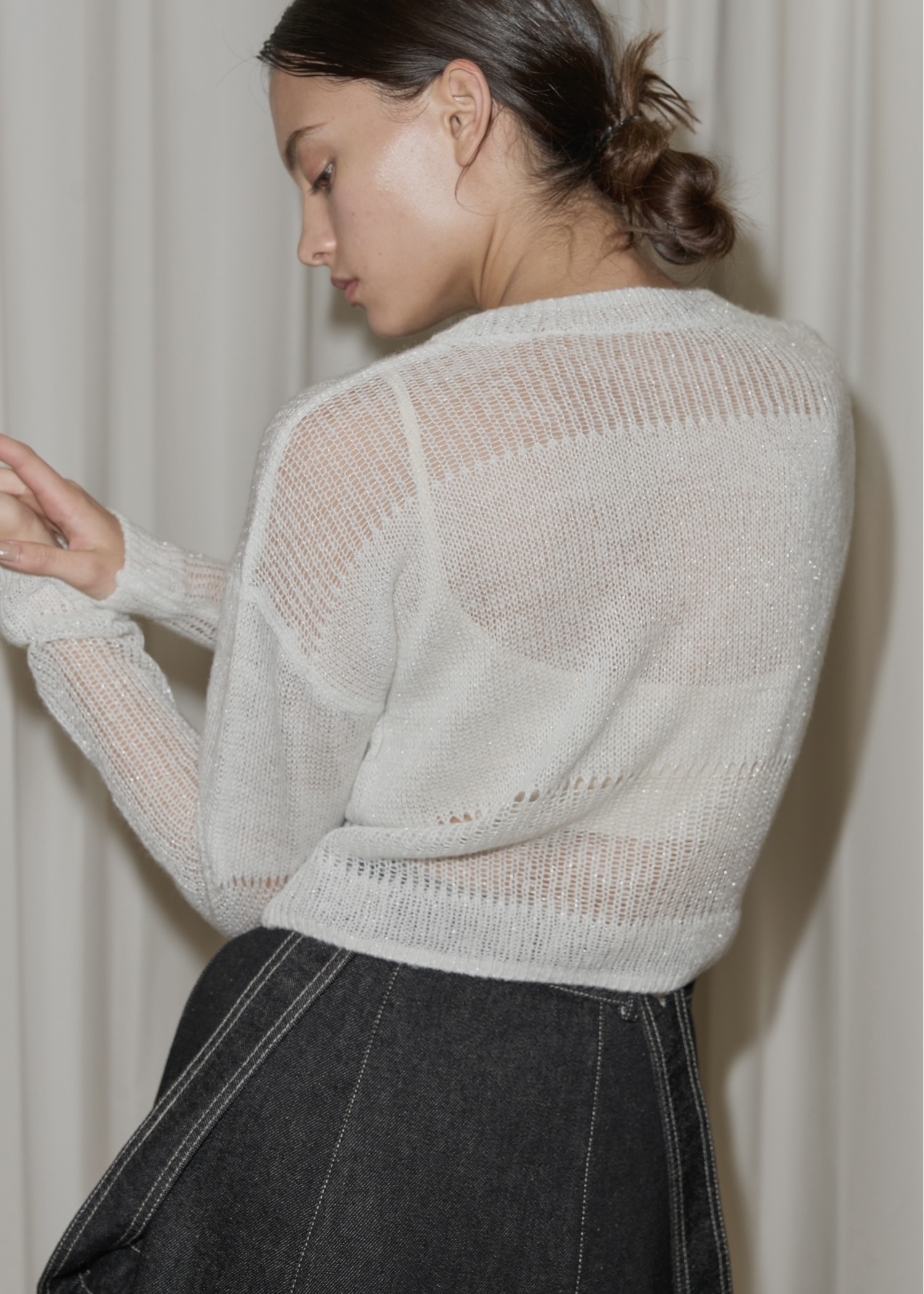sheer rame openwork short knit