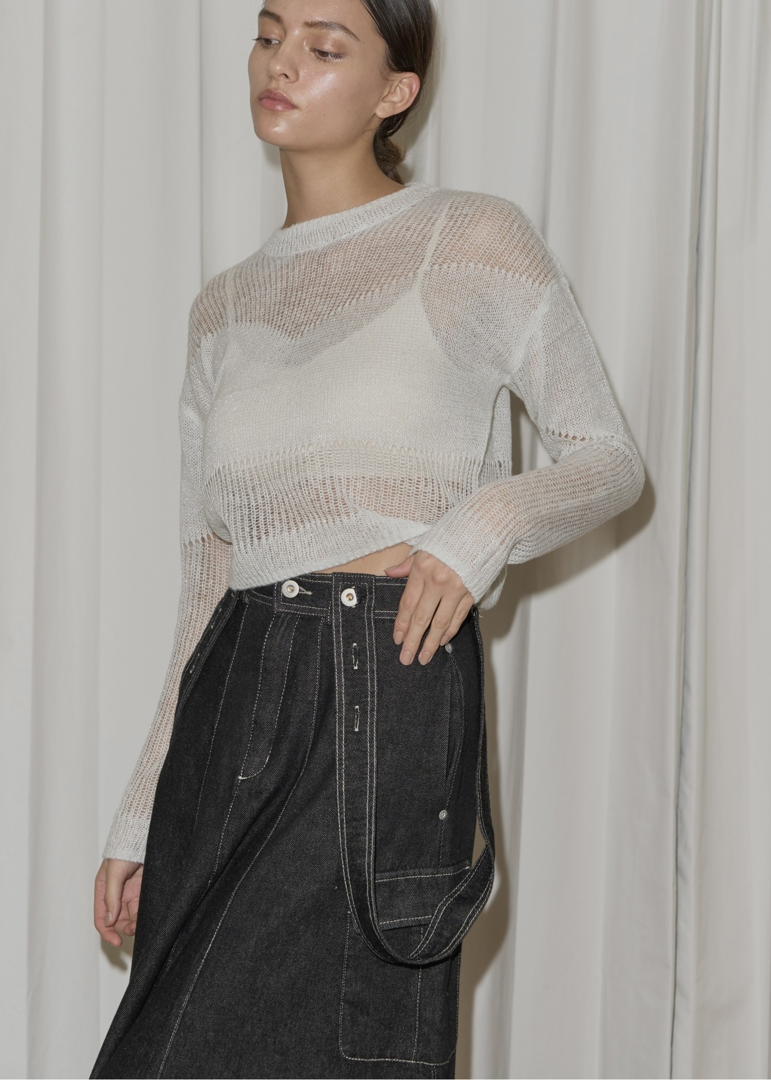 sheer rame openwork short knit