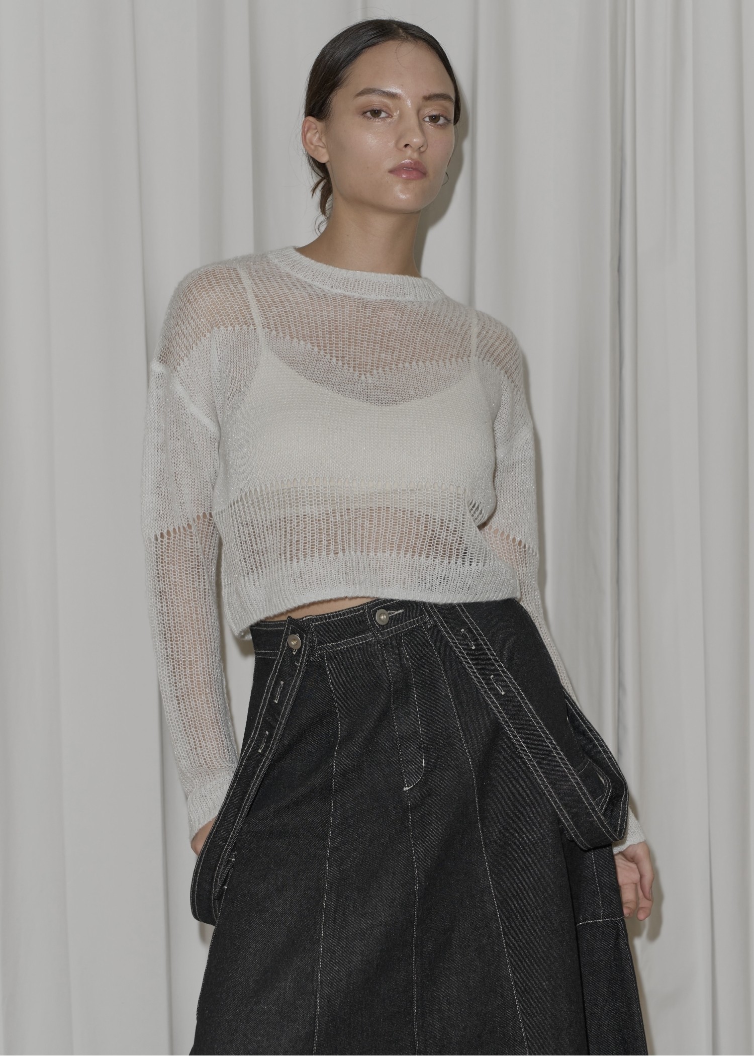 sheer rame openwork short knit