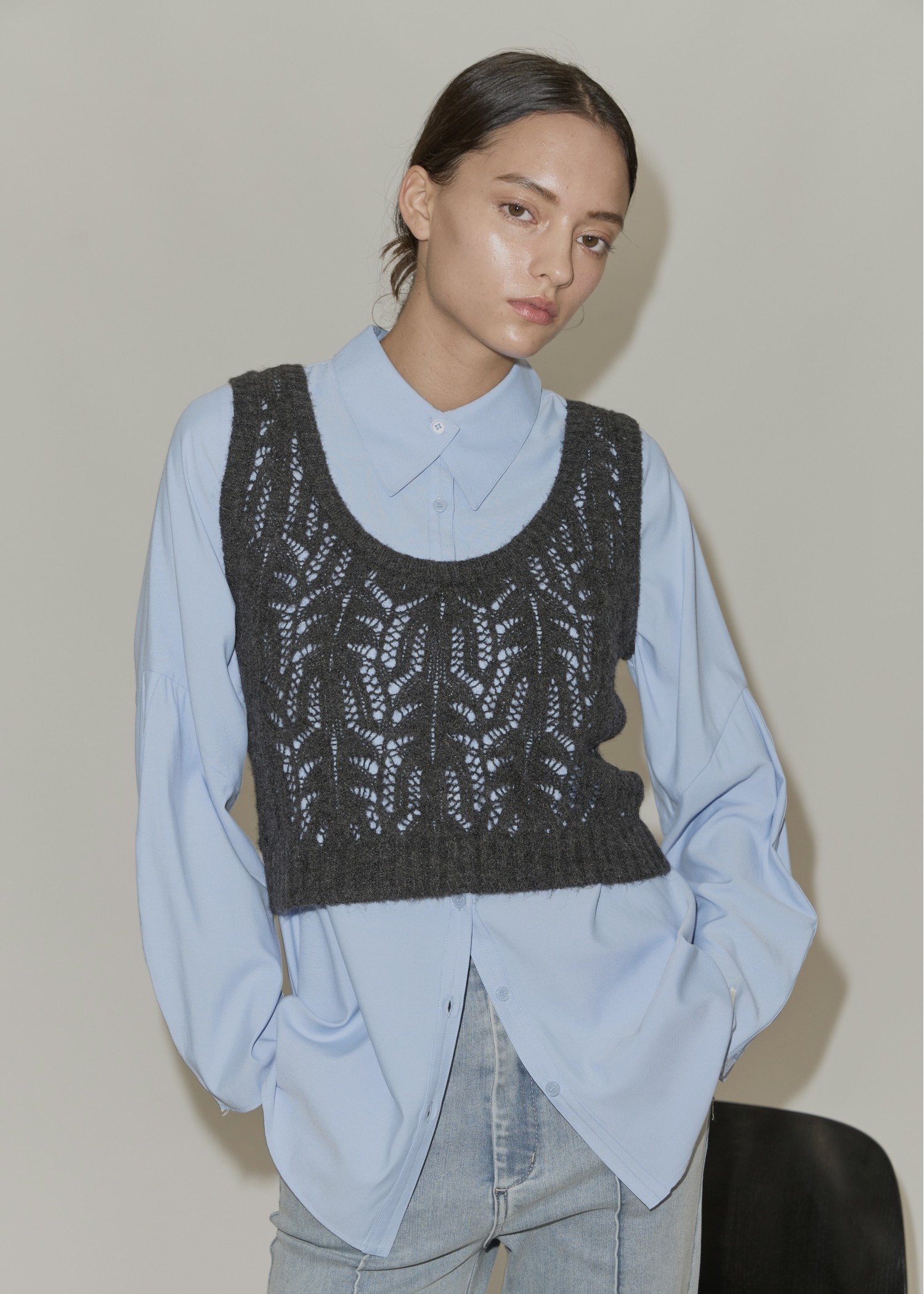 round neck sheer crochet knit tank