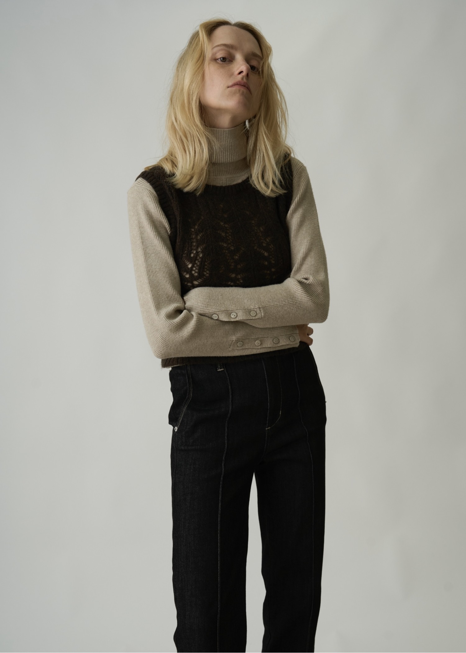 round neck sheer crochet knit tank