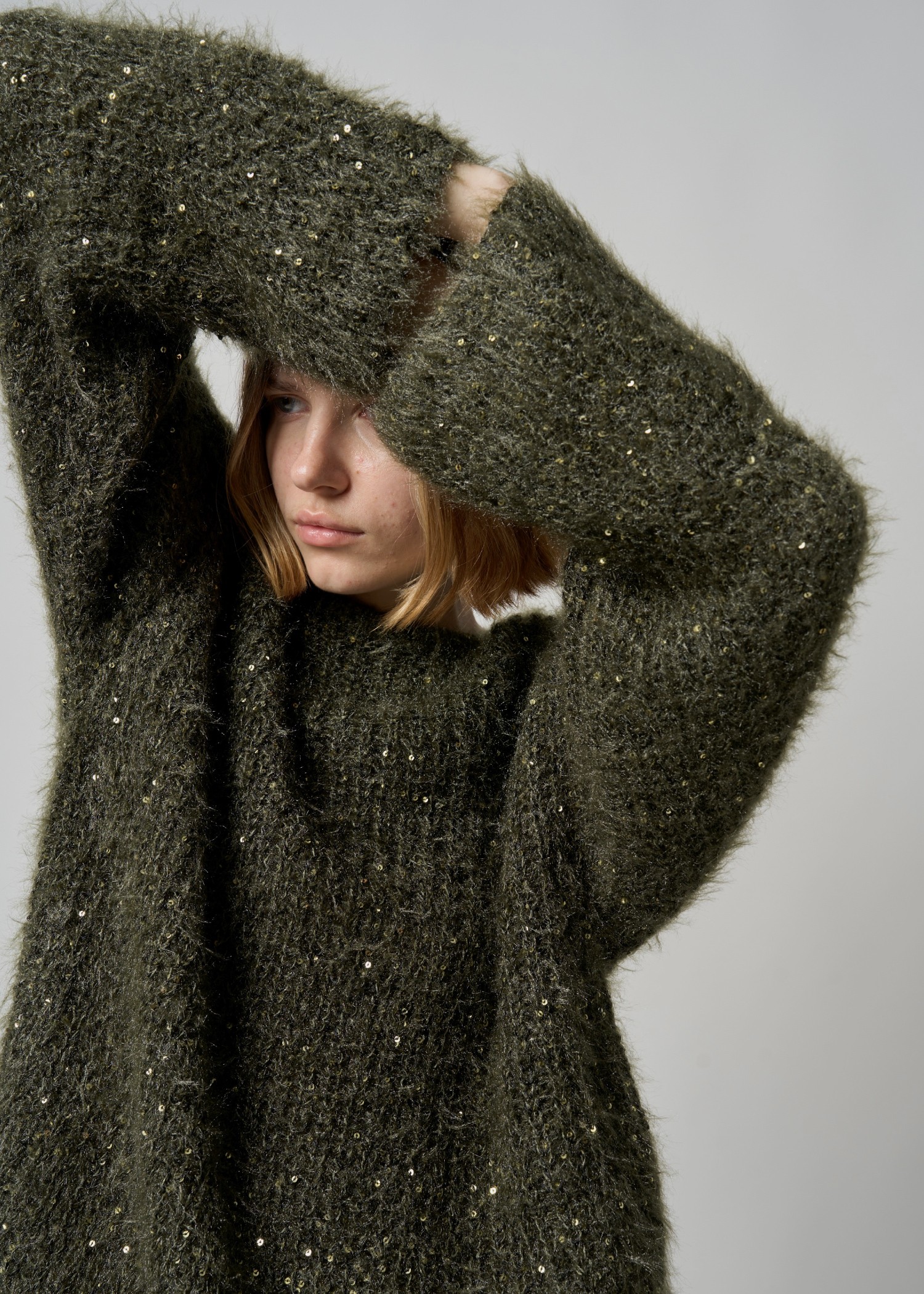 spangle fluffy shaggy loose knit