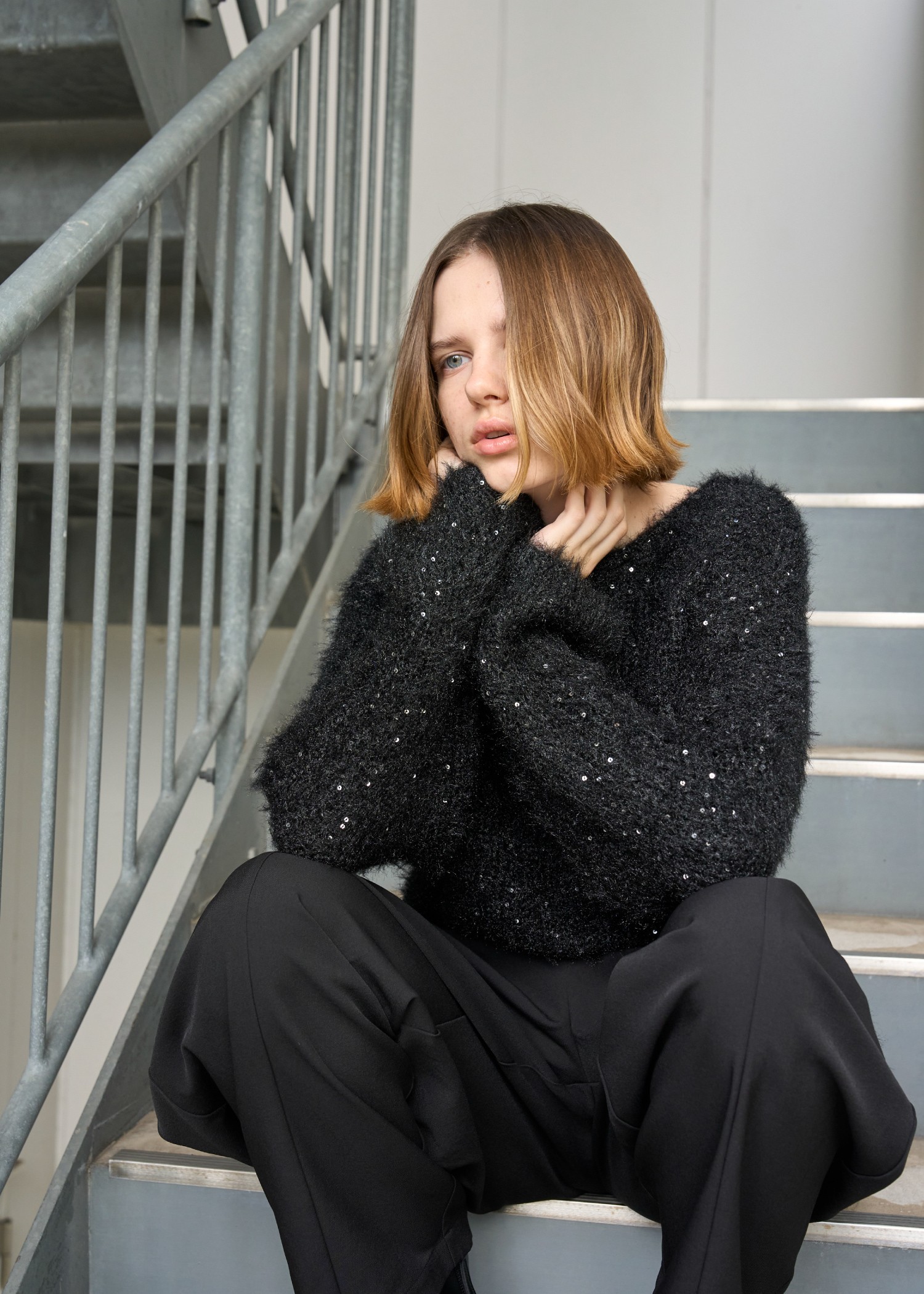 spangle fluffy shaggy loose knit