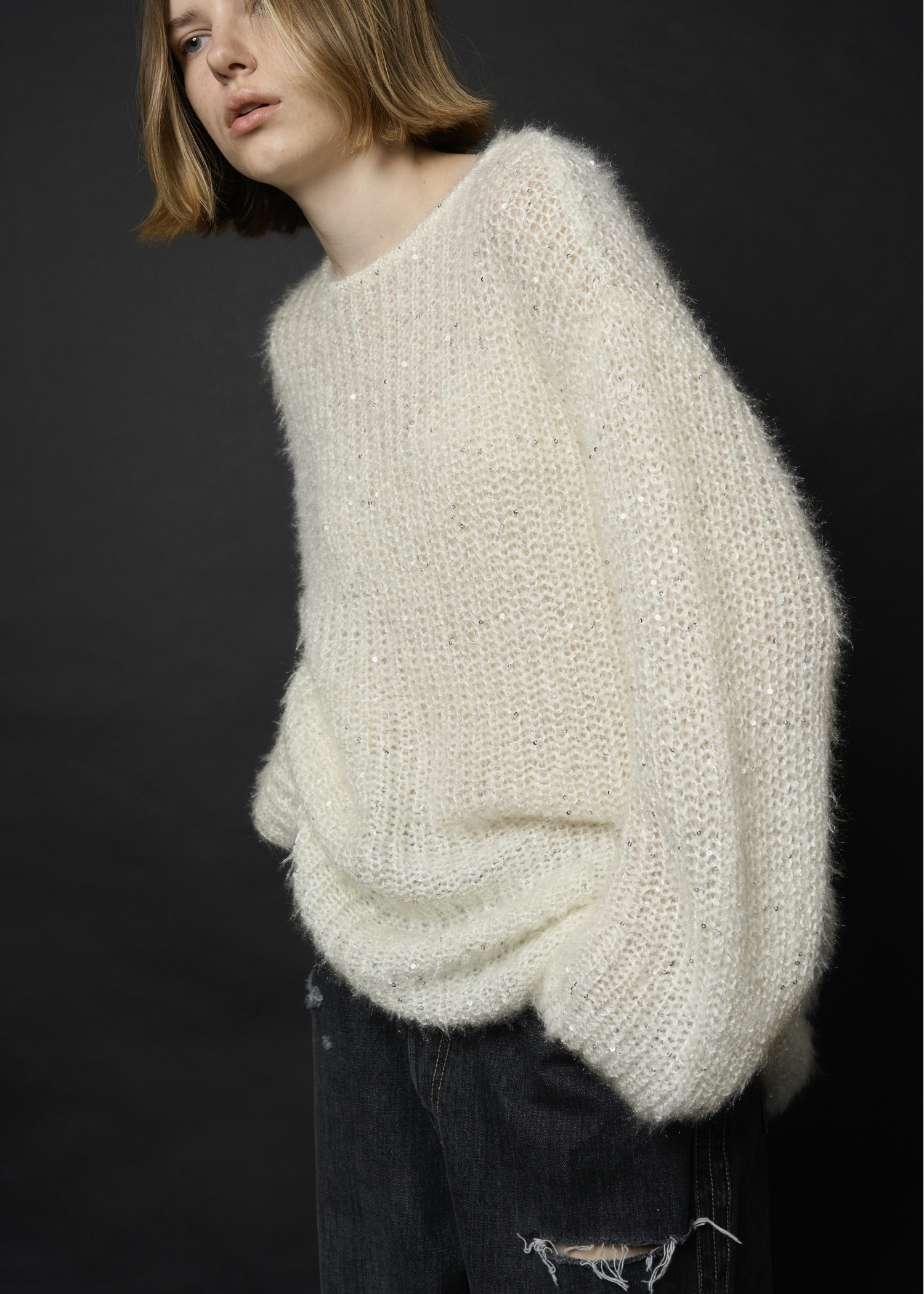 spangle fluffy shaggy loose knit