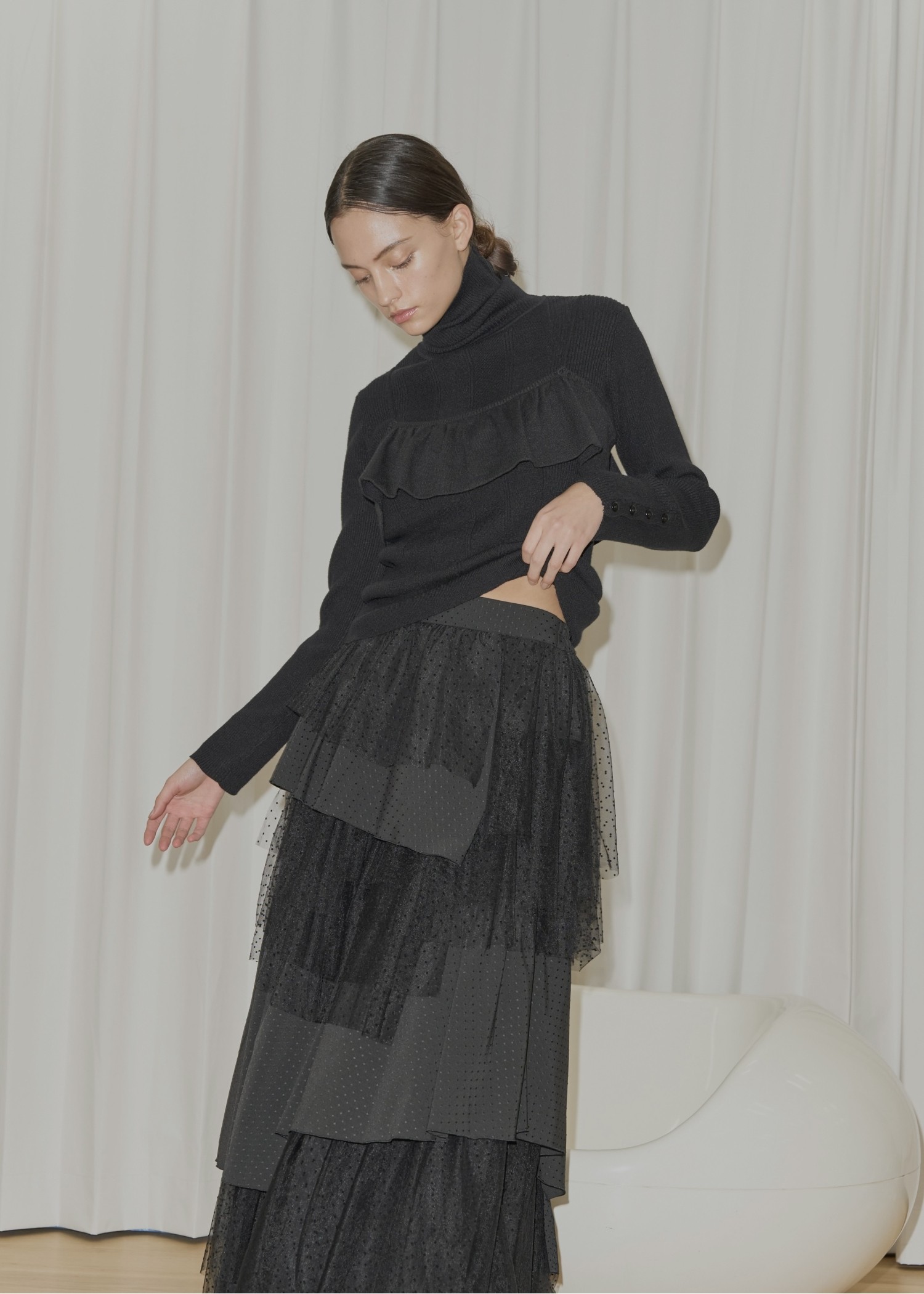 gather flare cropped knit cami