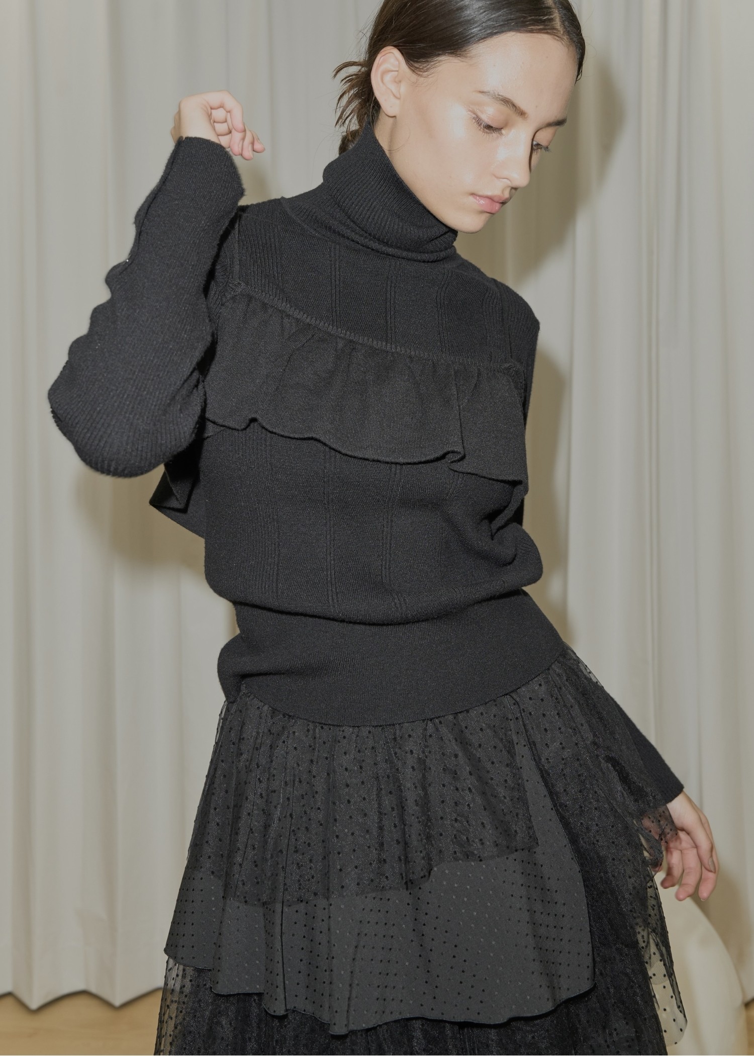 gather flare cropped knit cami