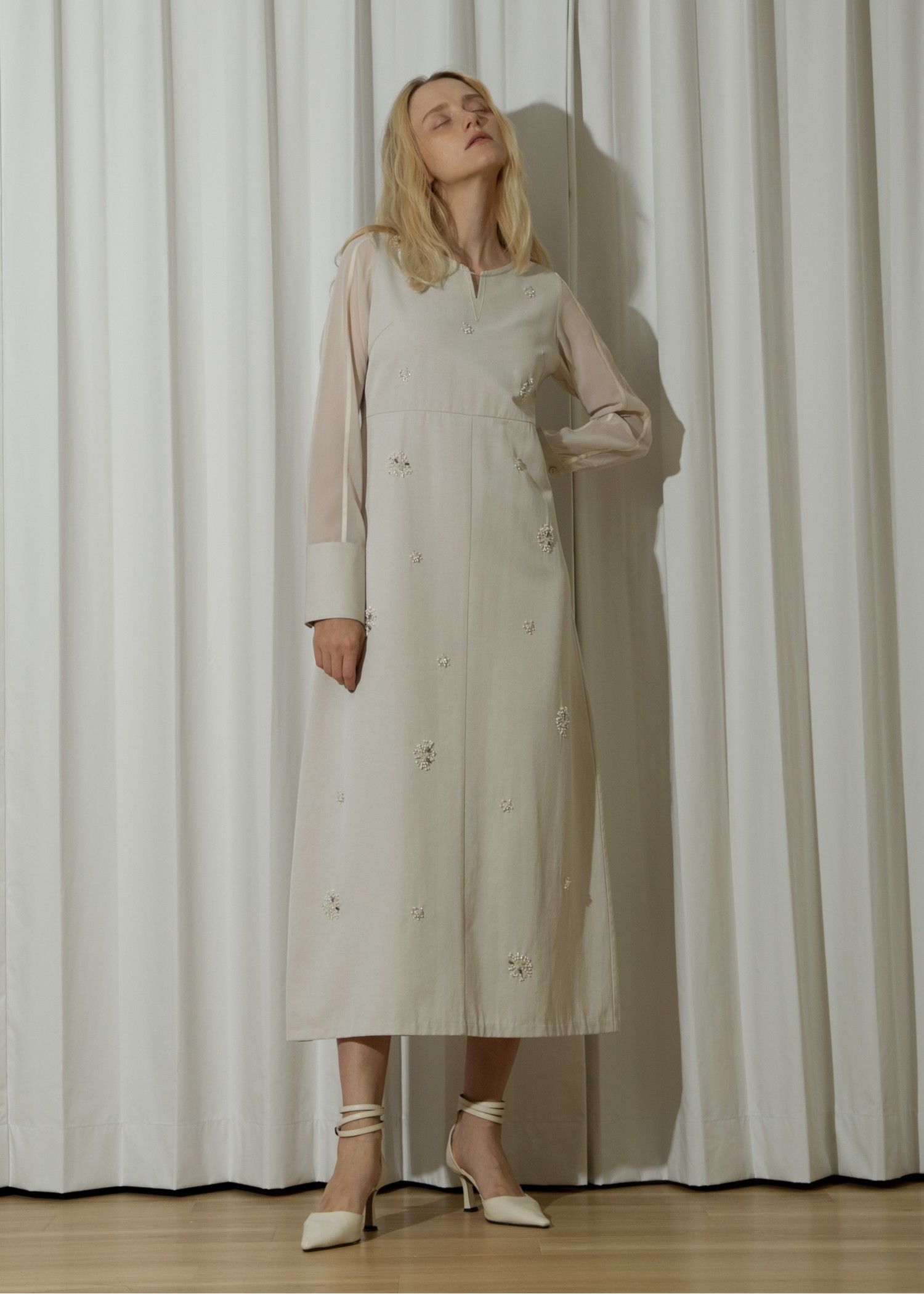 bijou motif sheer sleeve graceful OP