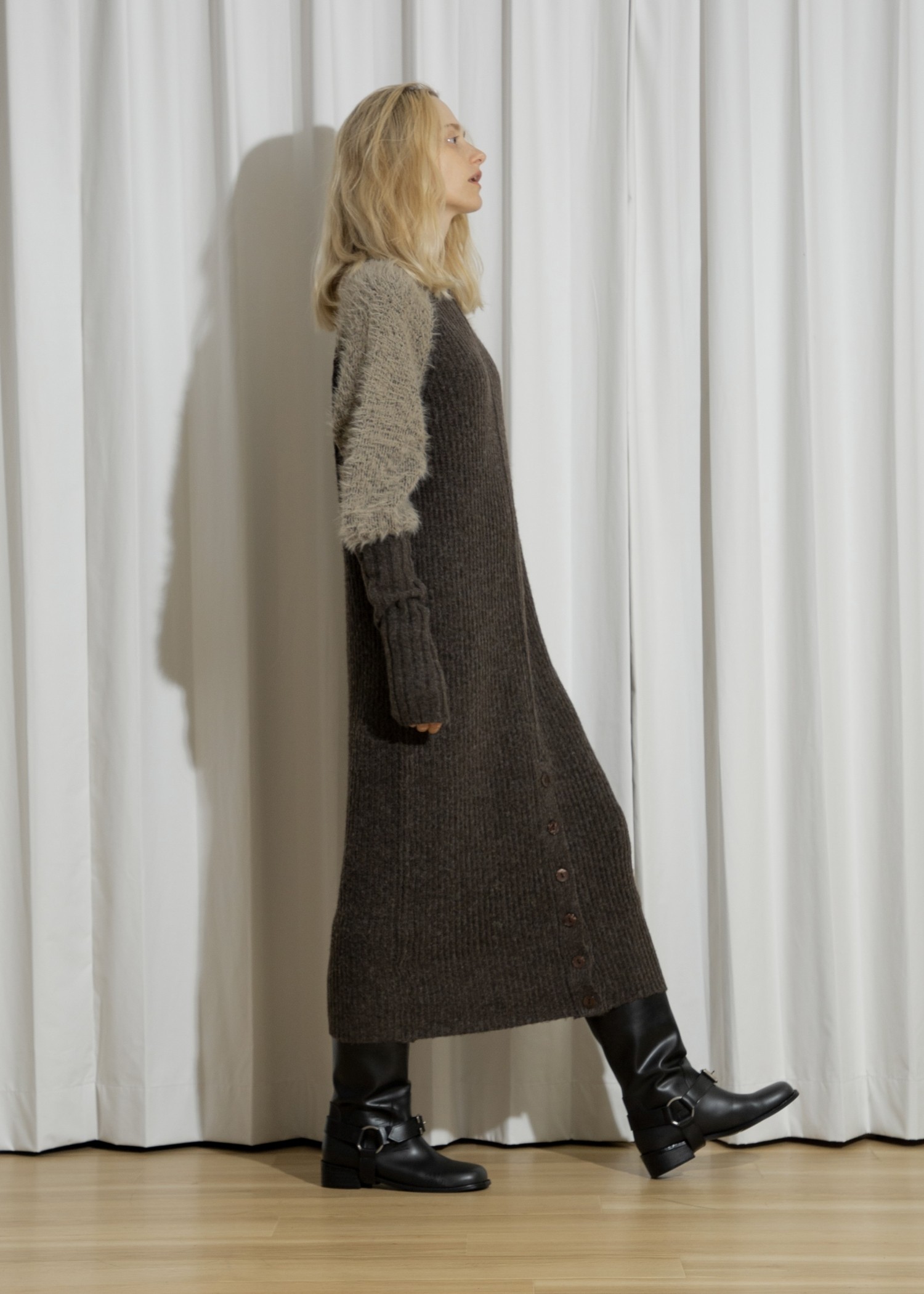 shaggy sleeve finger hole long knit op