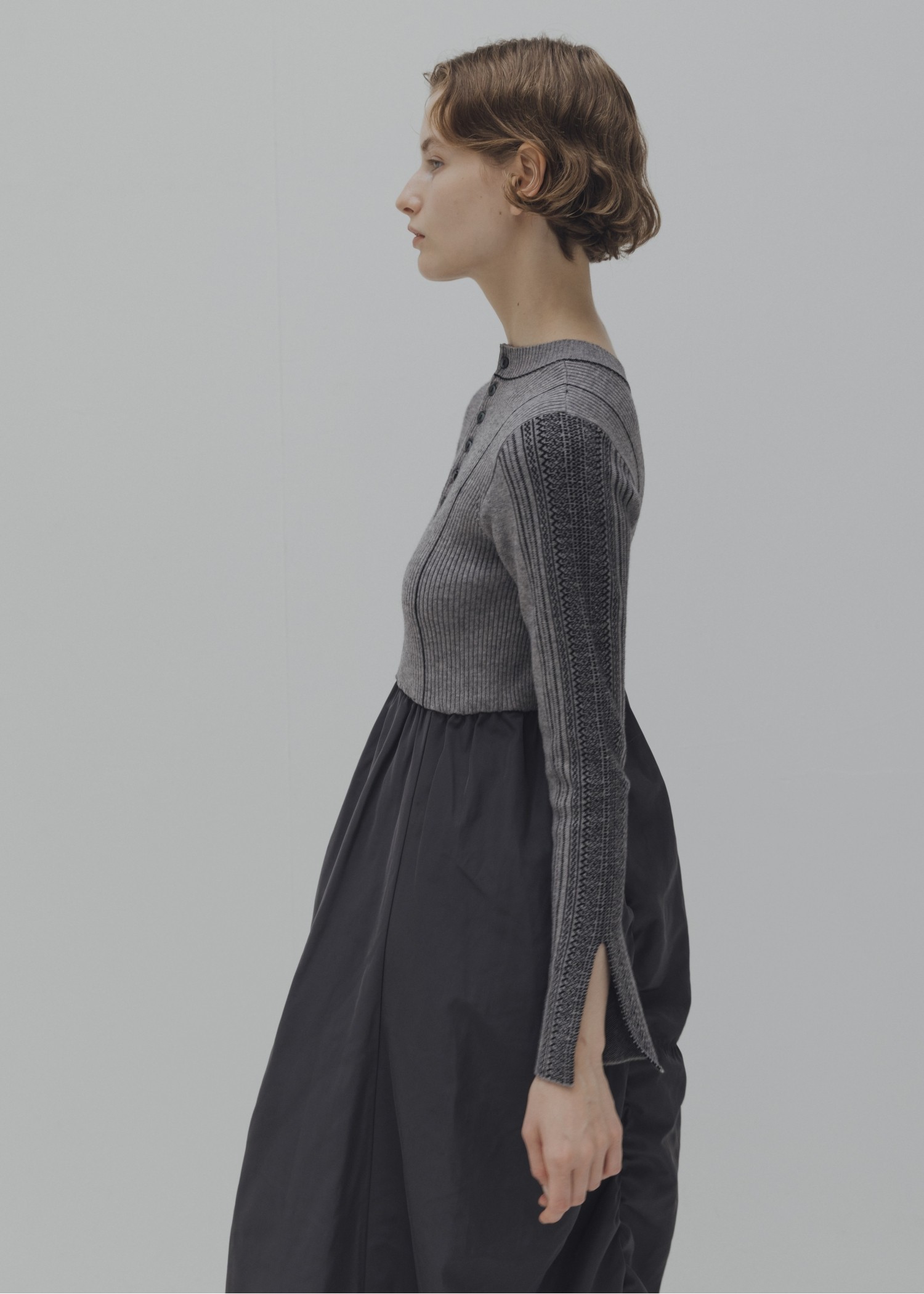 knit docking jacquard sleeve gather SK/OP