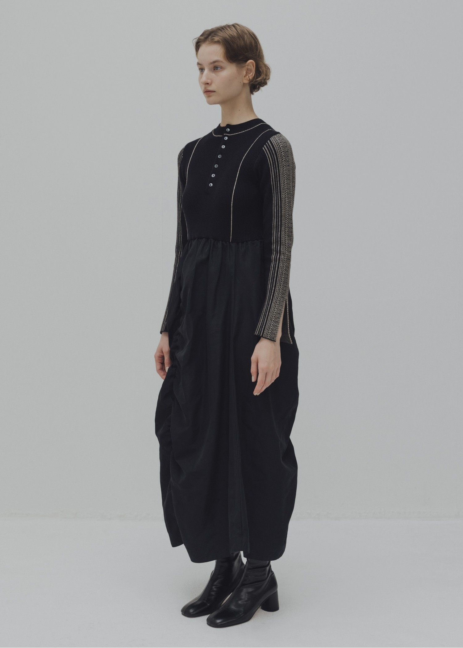 knit docking jacquard sleeve gather SK/OP