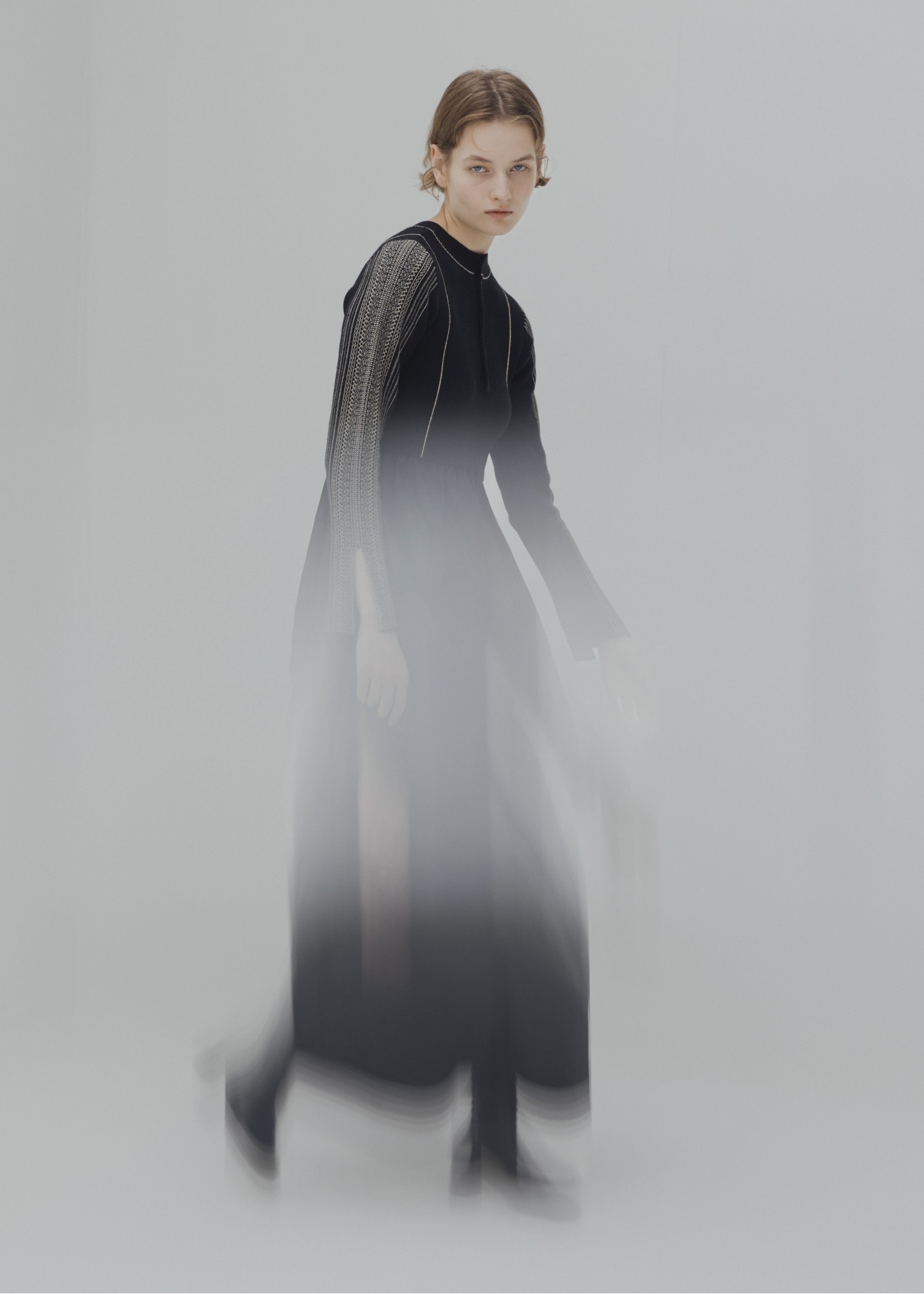 knit docking jacquard sleeve gather SK/OP