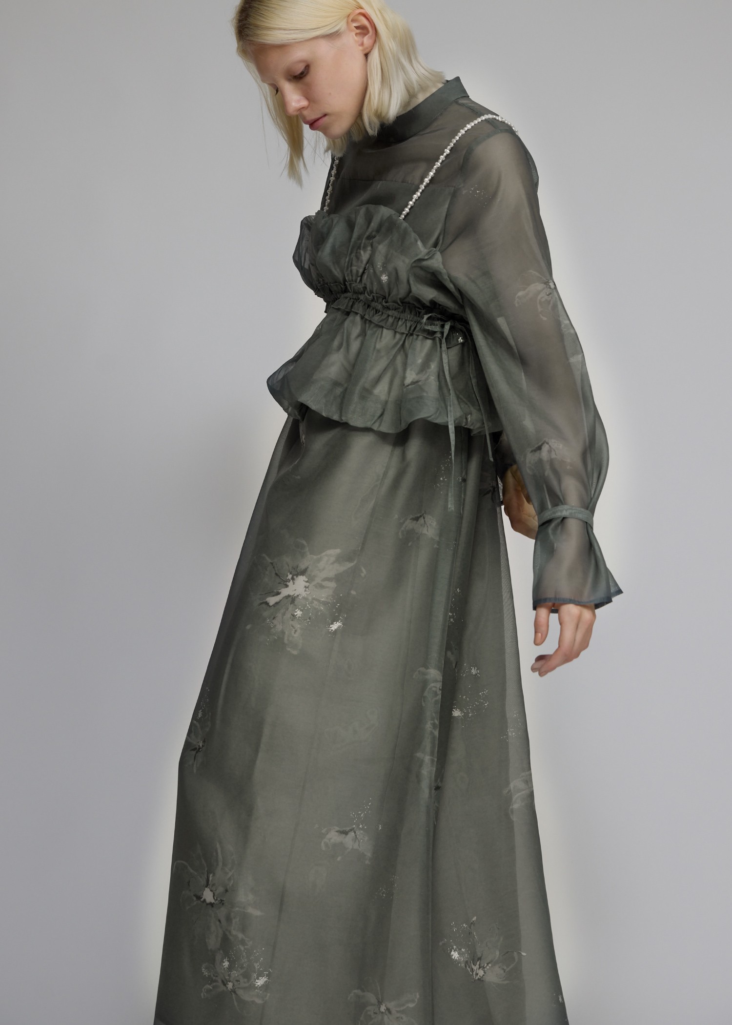 pearl shoulder camisole set original big flower print OP