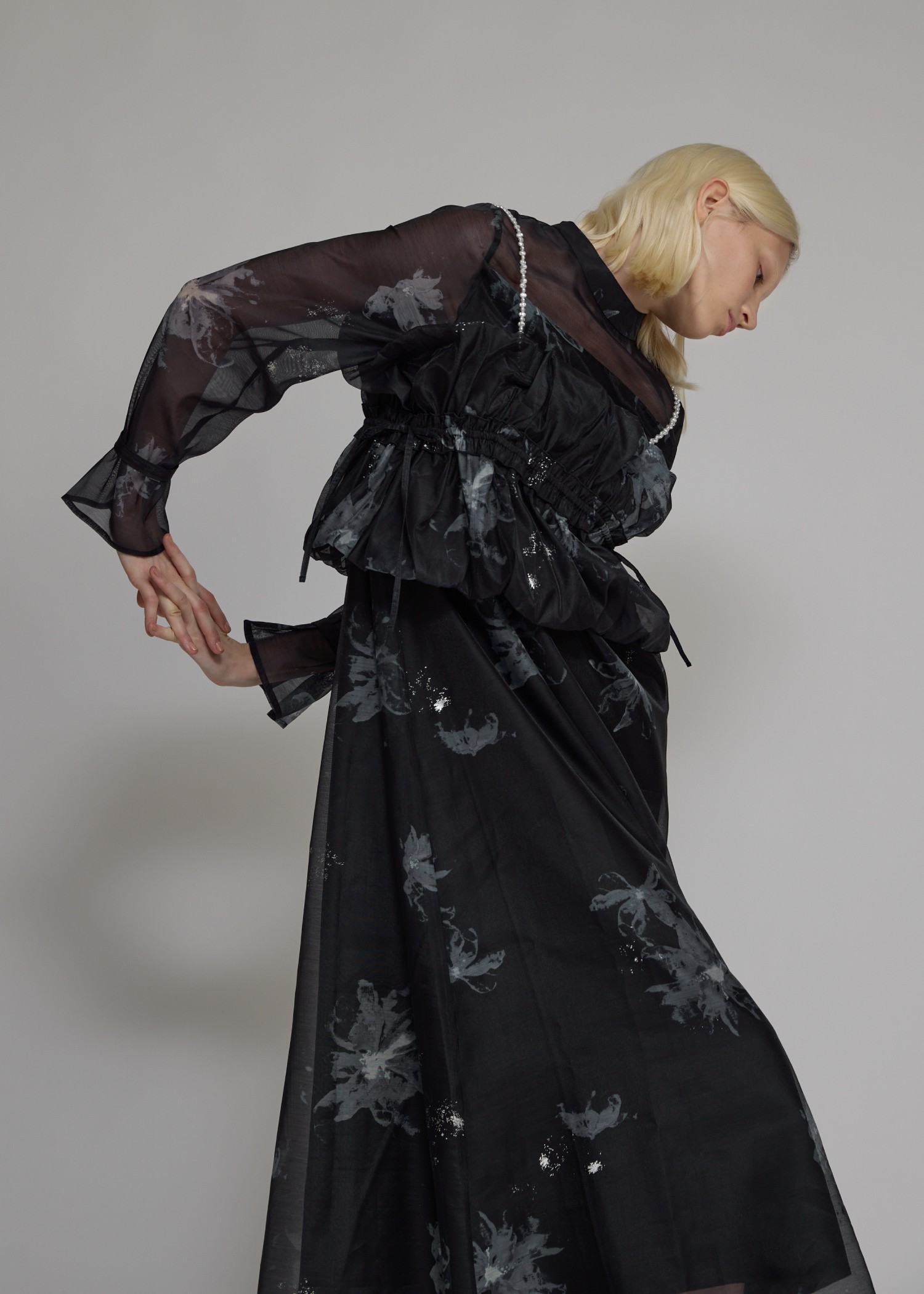 pearl shoulder camisole set original big flower print OP