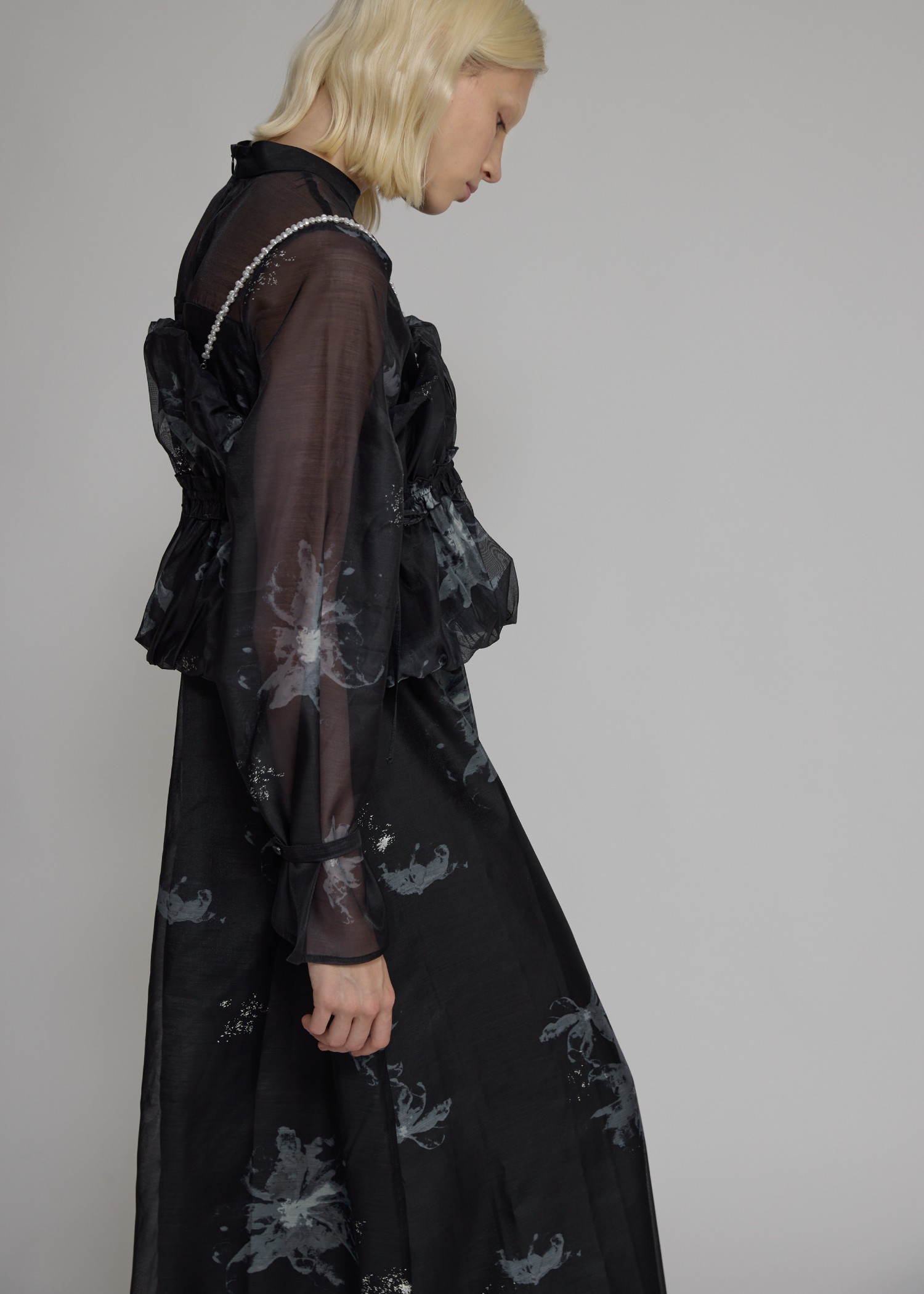 pearl shoulder camisole set original big flower print OP