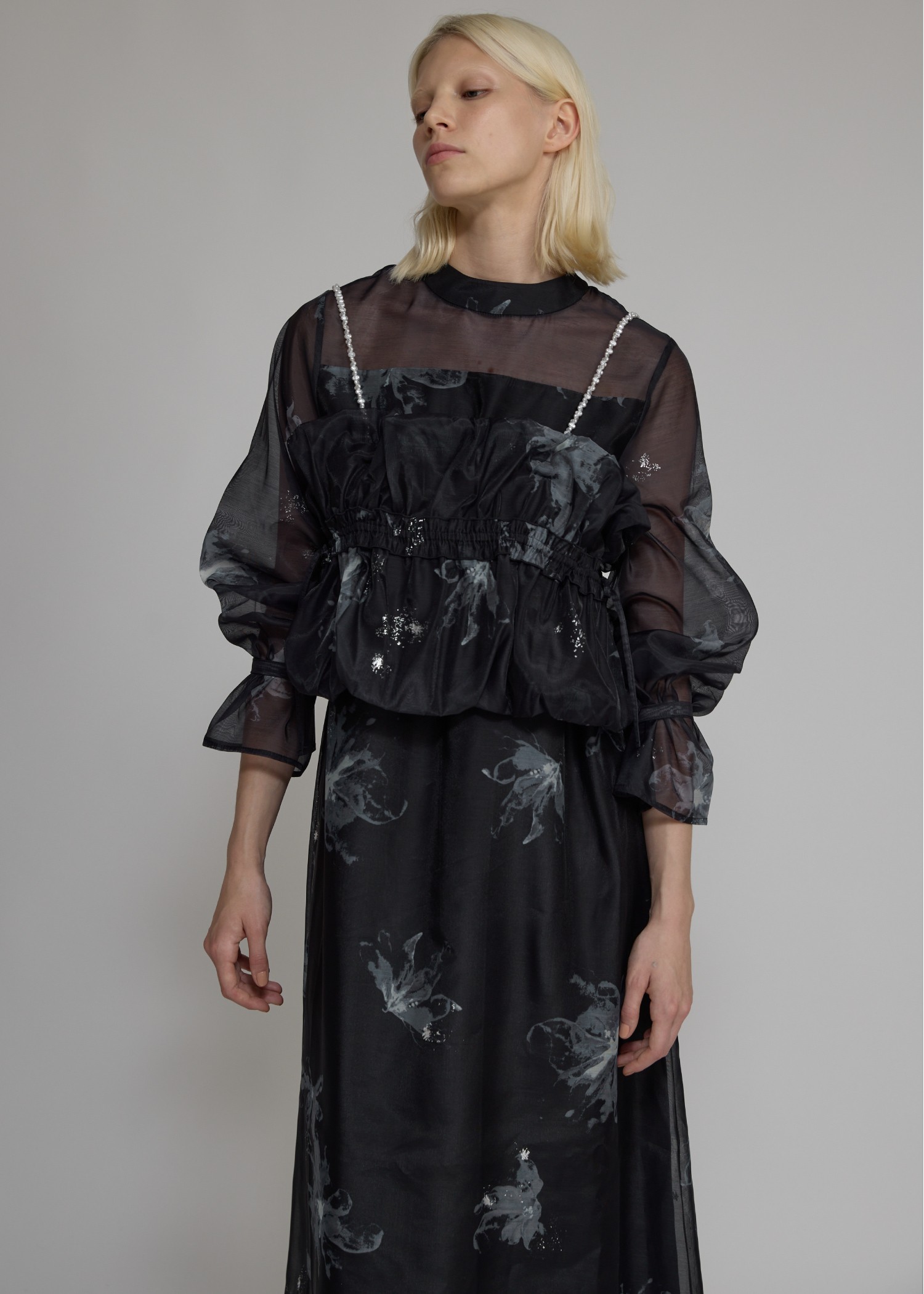 pearl shoulder camisole set original big flower print OP