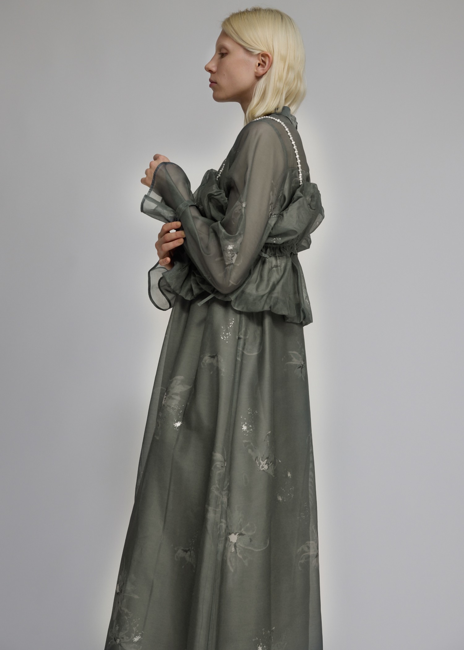 pearl shoulder camisole set original big flower print OP