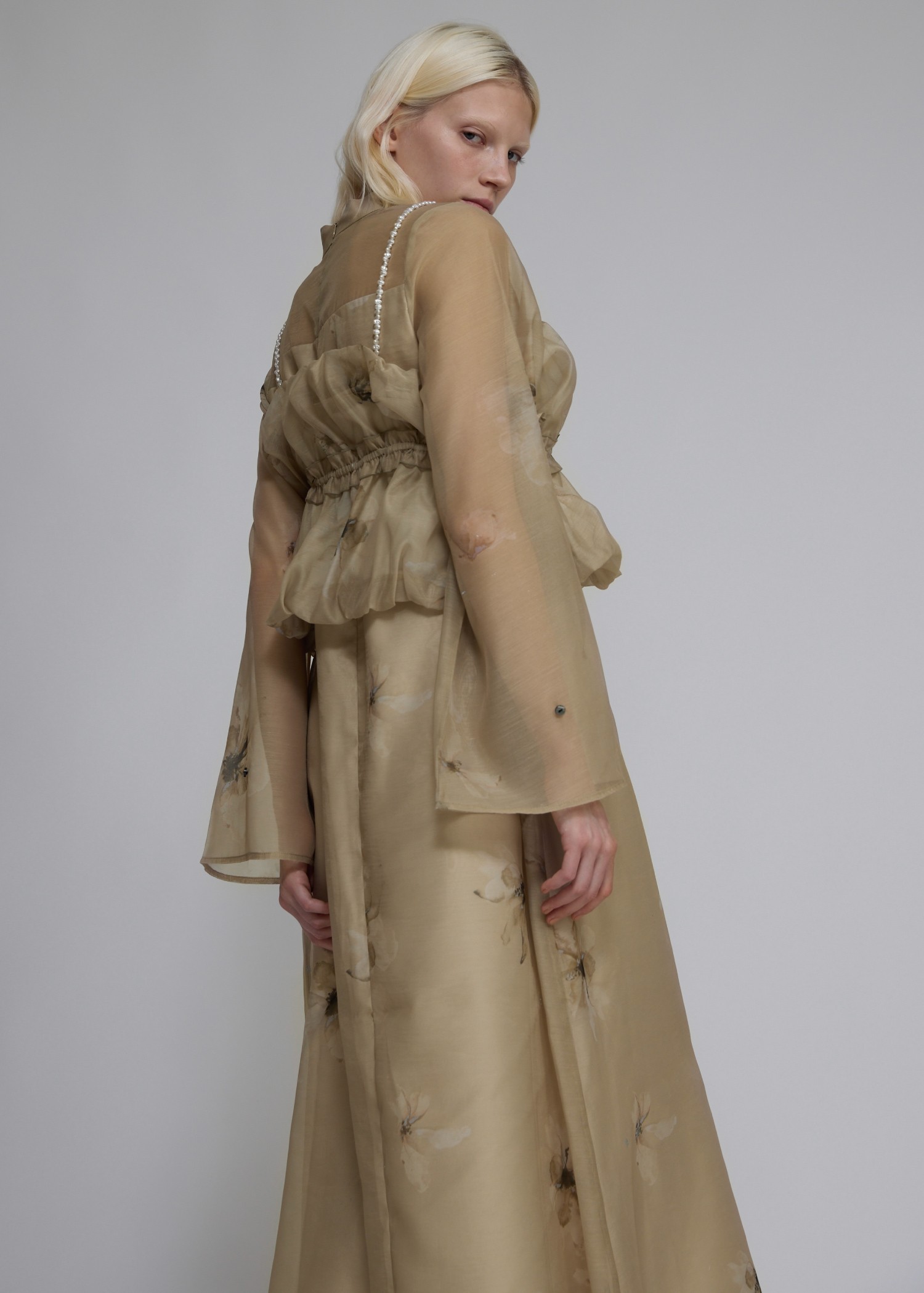 pearl shoulder camisole set original big flower print OP